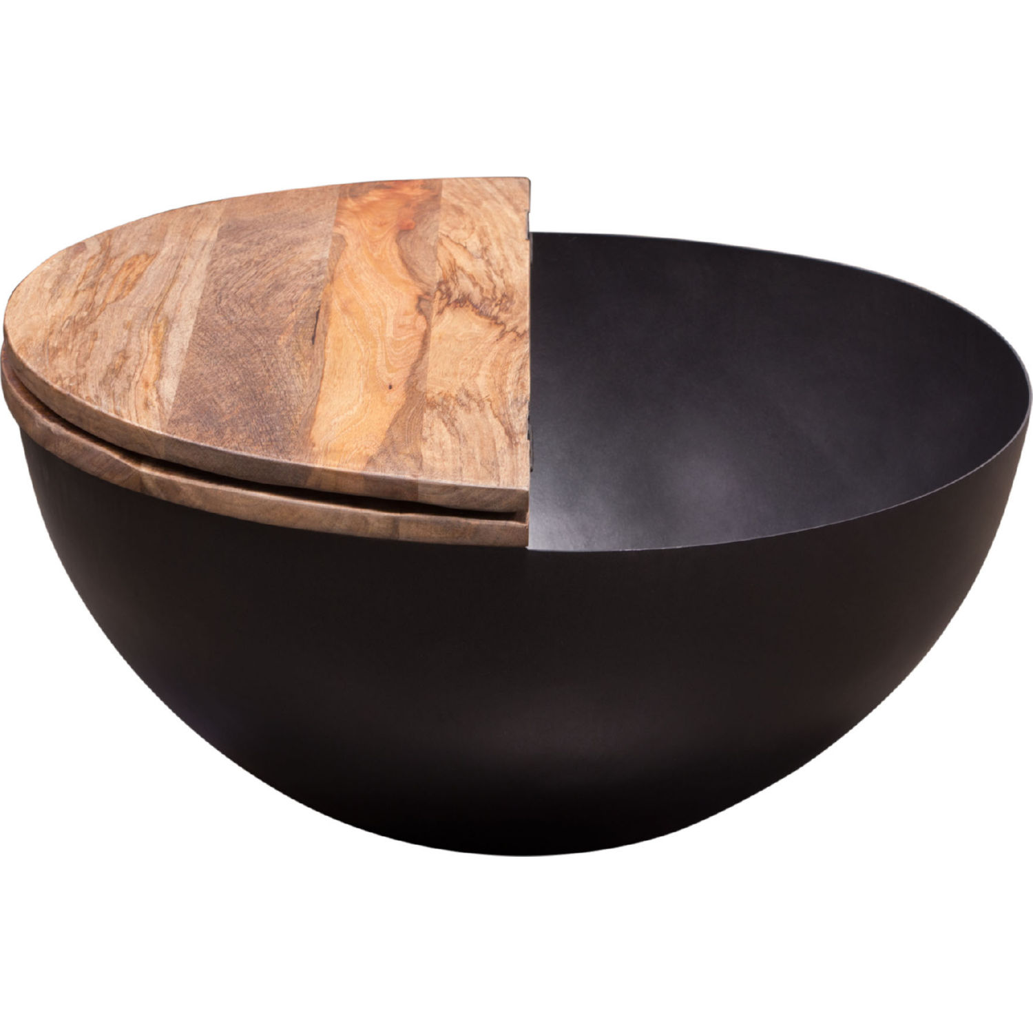 Diamond Sofa - Salem Round Drum Storage Cocktail Table with Natural Mango Wood Top & Metal Base