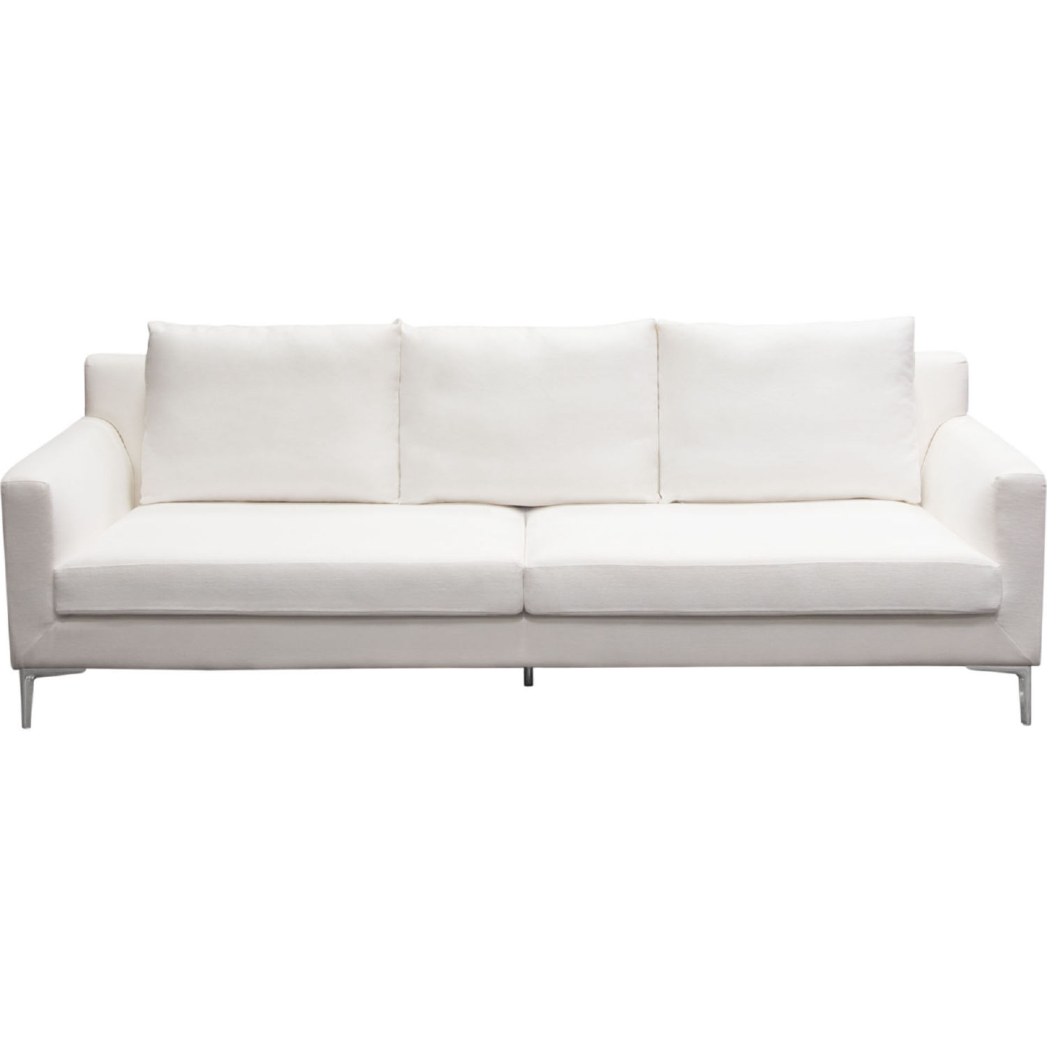 Diamond Sofa Seattle Linen Loose Back Sofa with Polished Silver Metal Leg - White