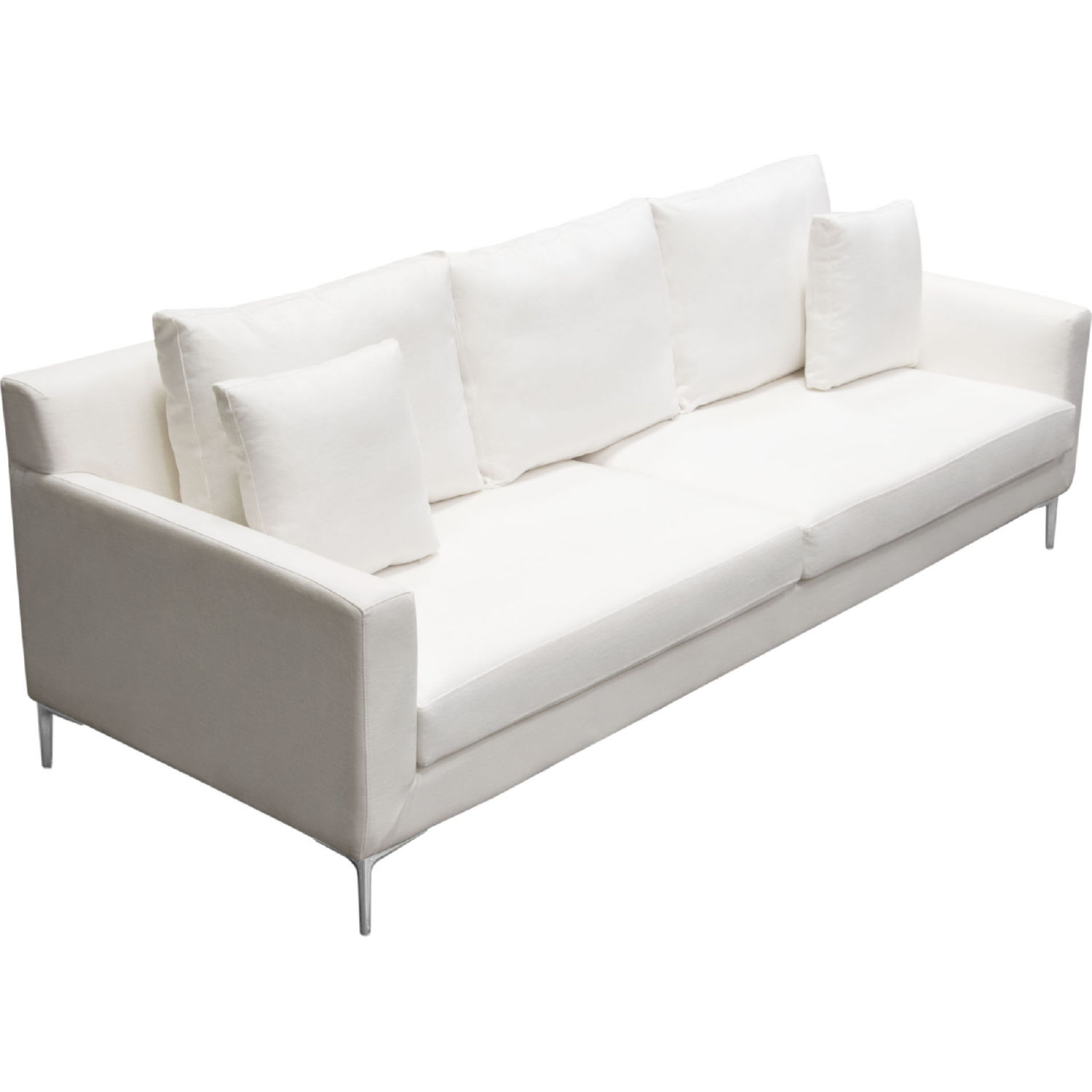 Diamond Sofa Seattle Linen Loose Back Sofa with Polished Silver Metal Leg - White