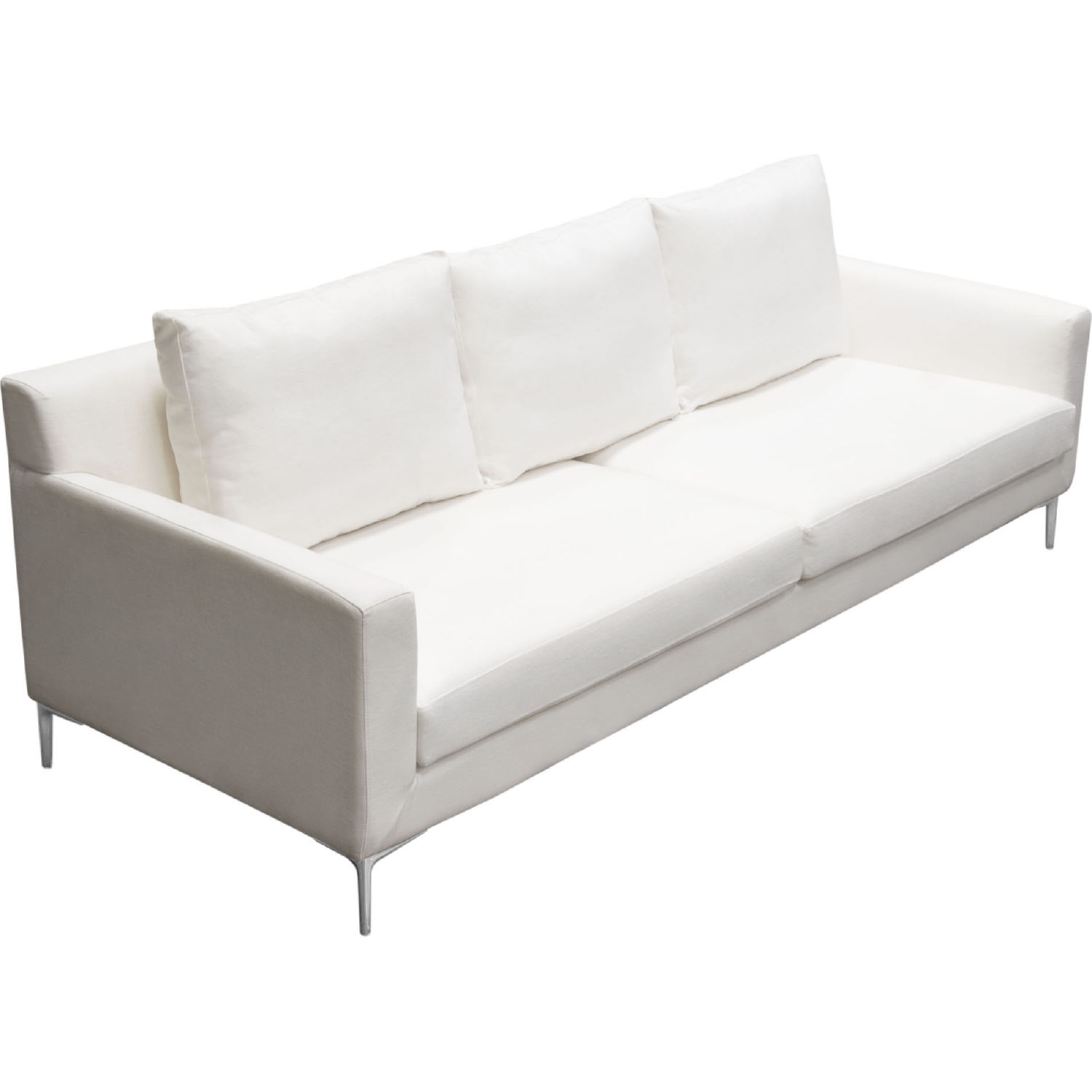 Diamond Sofa Seattle Linen Loose Back Sofa with Polished Silver Metal Leg - White