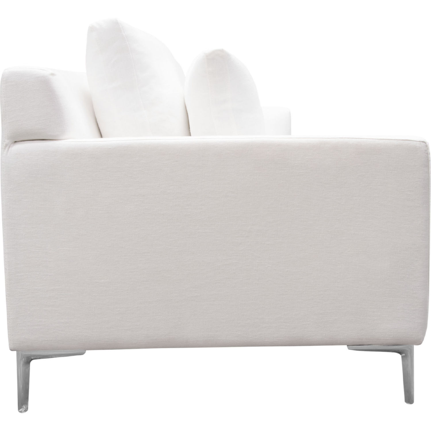 Diamond Sofa Seattle Linen Loose Back Sofa with Polished Silver Metal Leg - White