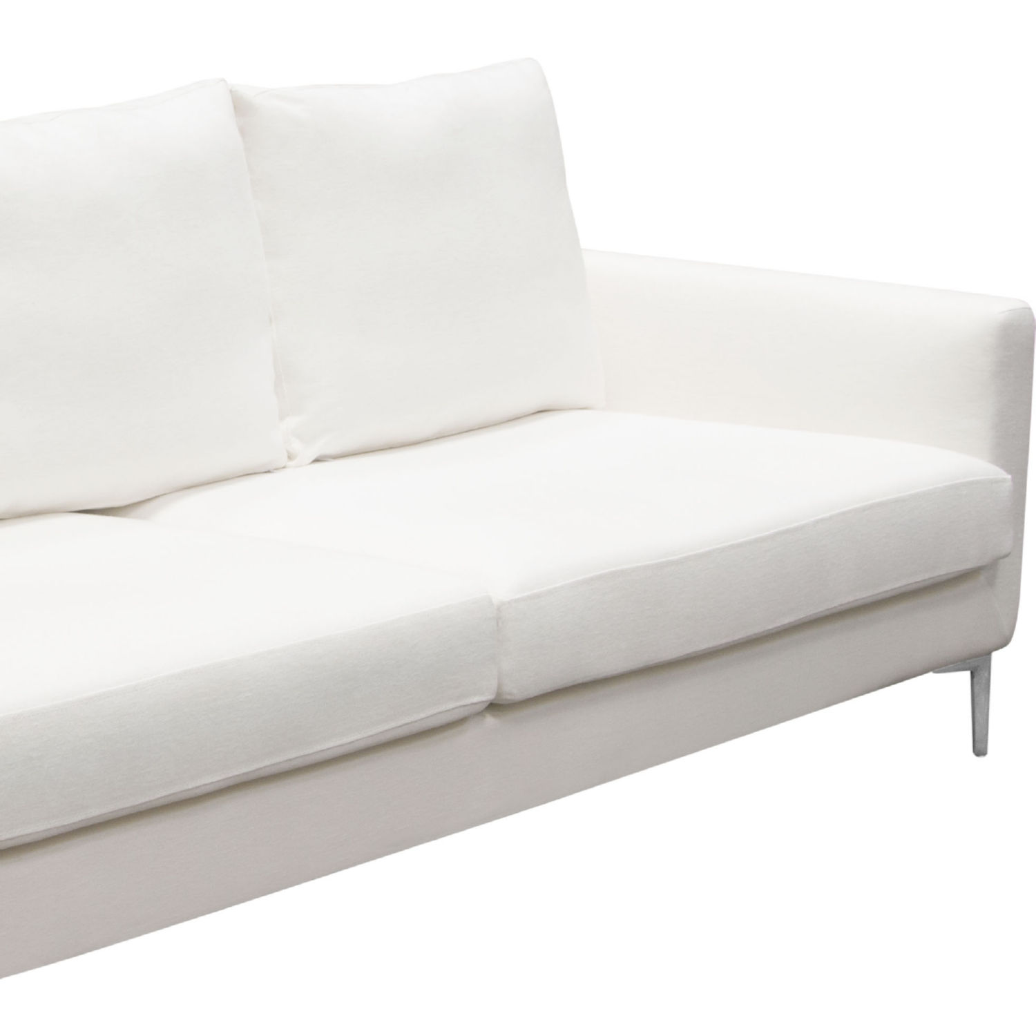 Diamond Sofa Seattle Linen Loose Back Sofa with Polished Silver Metal Leg - White