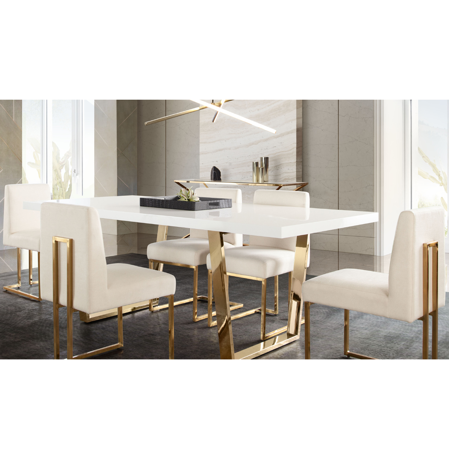 Diamond Sofa - Skyline Fabric Dining Chairs with Polished Gold Metal Frame (Set of 2) in Cream