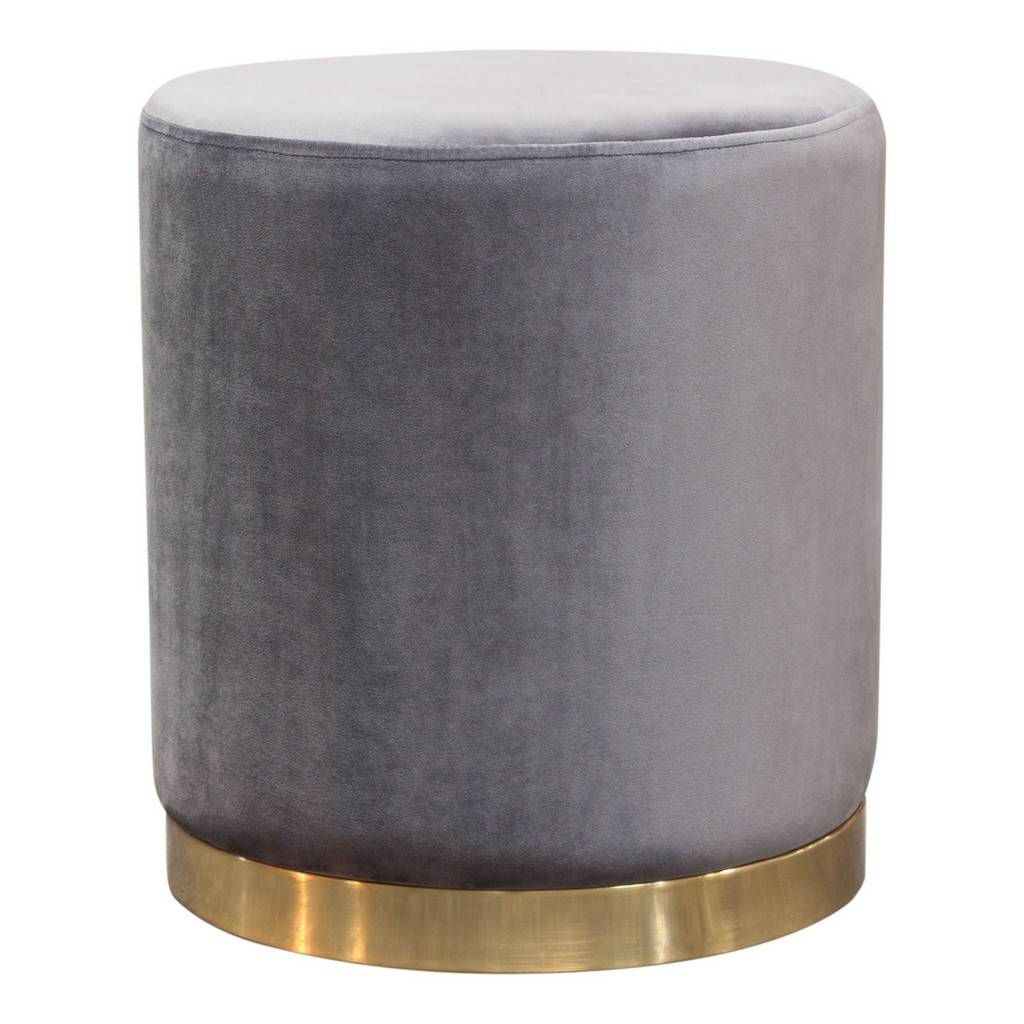 Diamond Sofa - Sorbet Velvet Round Accent Ottoman with Gold/Silver Metal Band Accent