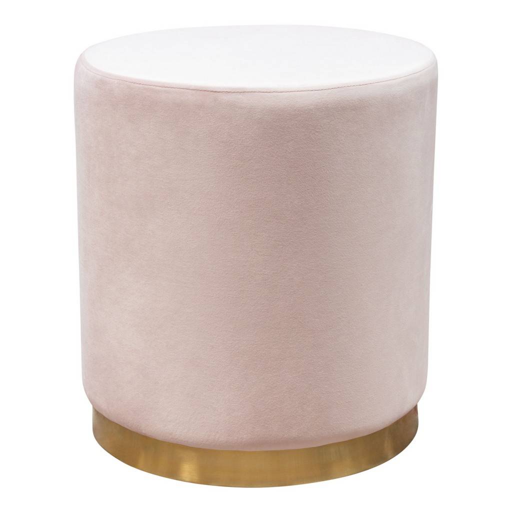 Diamond Sofa - Sorbet Velvet Round Accent Ottoman with Gold/Silver Metal Band Accent