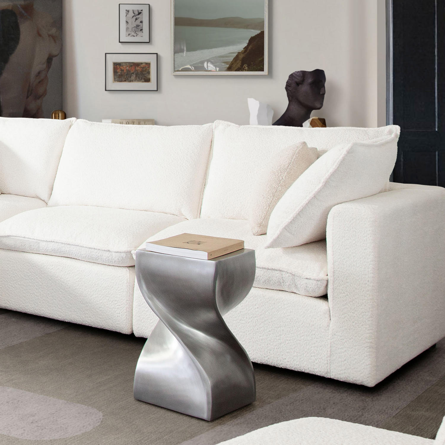 Diamond Sofa - Spire Square Accent Table in Casted Aluminum in Nickel Finish