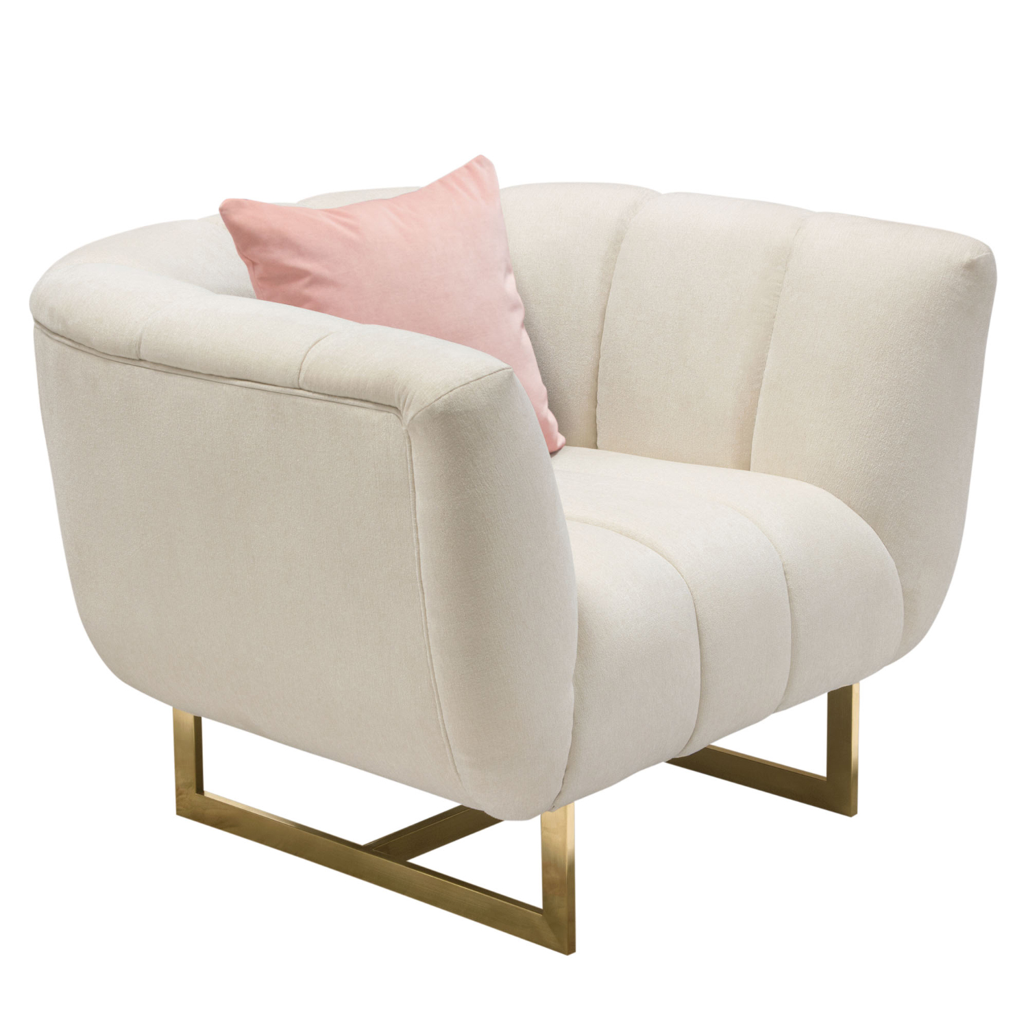 Diamond Sofa - Venus Fabric Chair with Contrasting Pillows & Gold Finished Metal Base in Cream