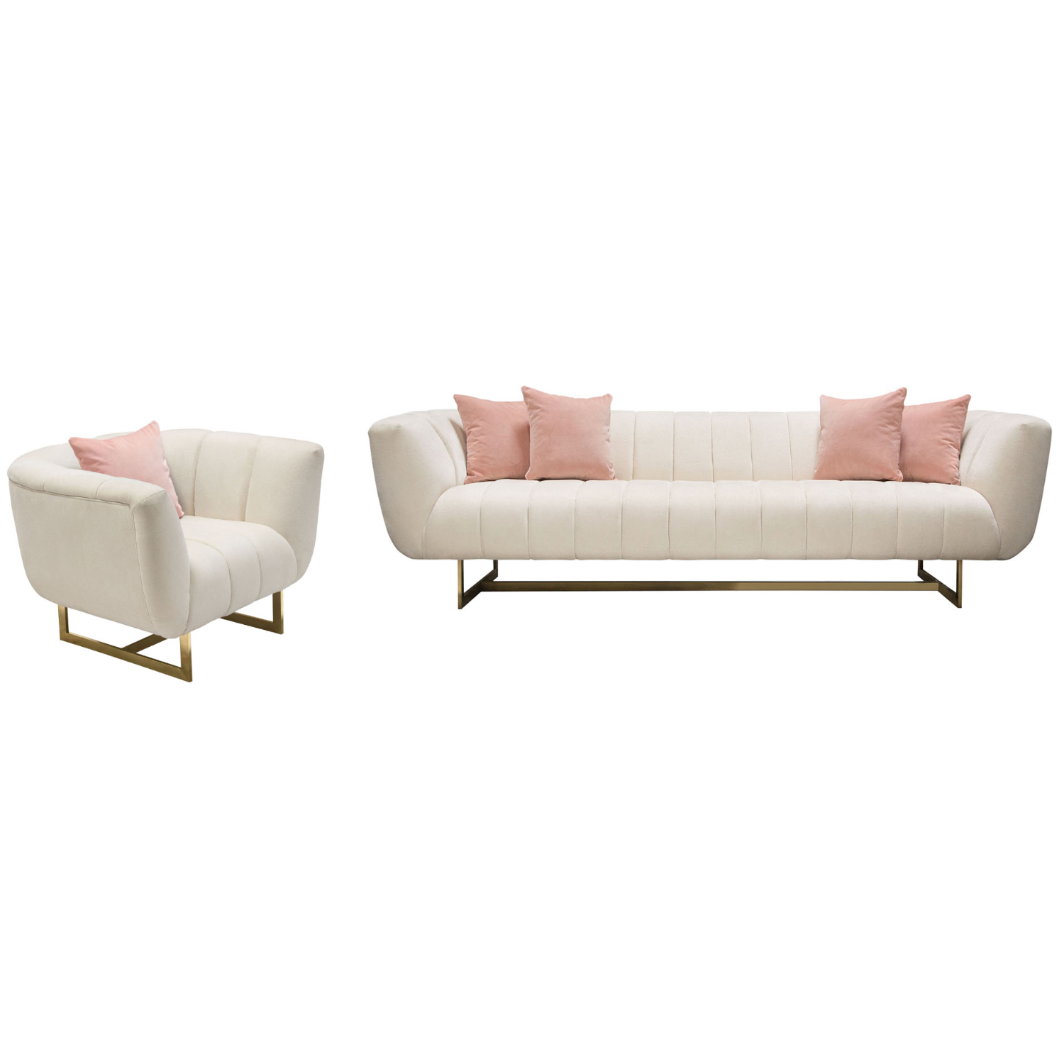 Diamond Sofa Venus Fabric Sofa with Contrasting Pillows & Gold Finished Metal Base - Cream