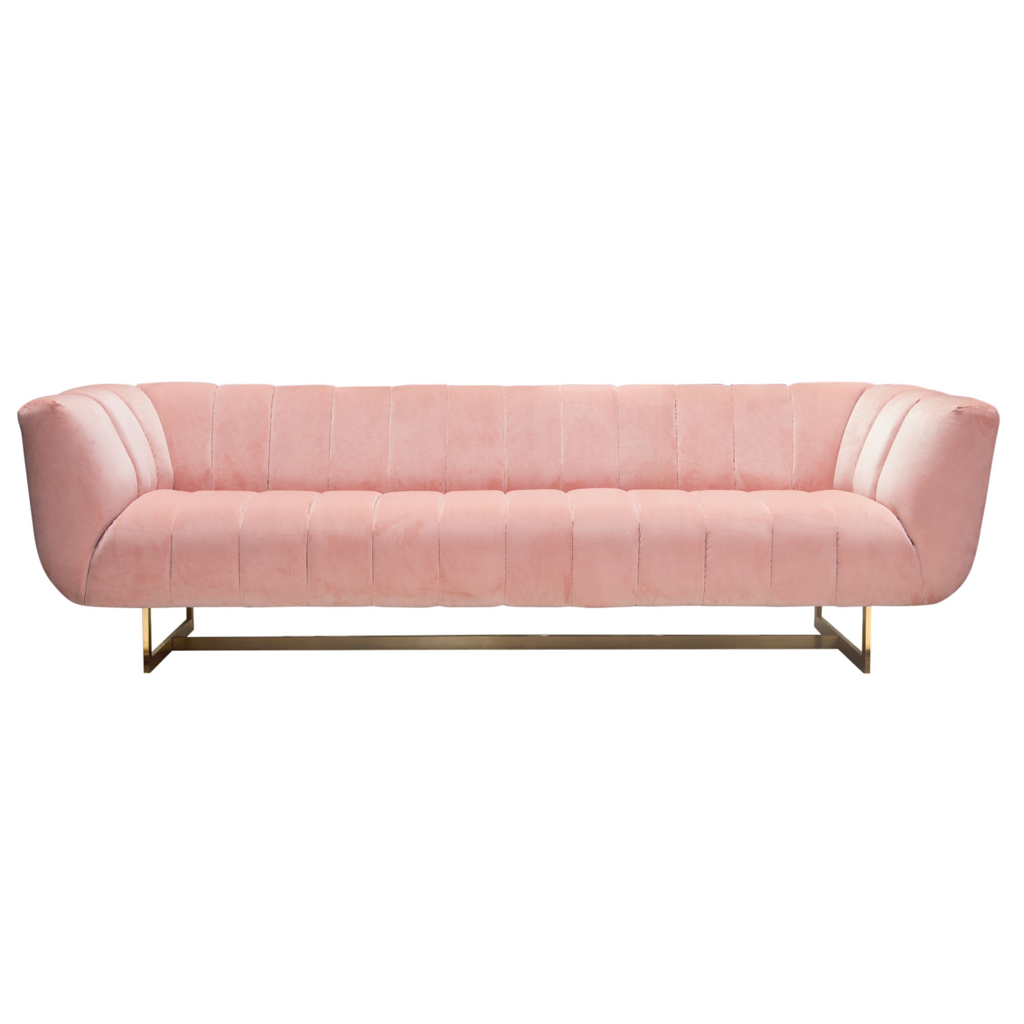 Diamond Sofa Venus Velvet Sofa with Contrasting Pillows & Gold Finished Metal Base - Blush Pink