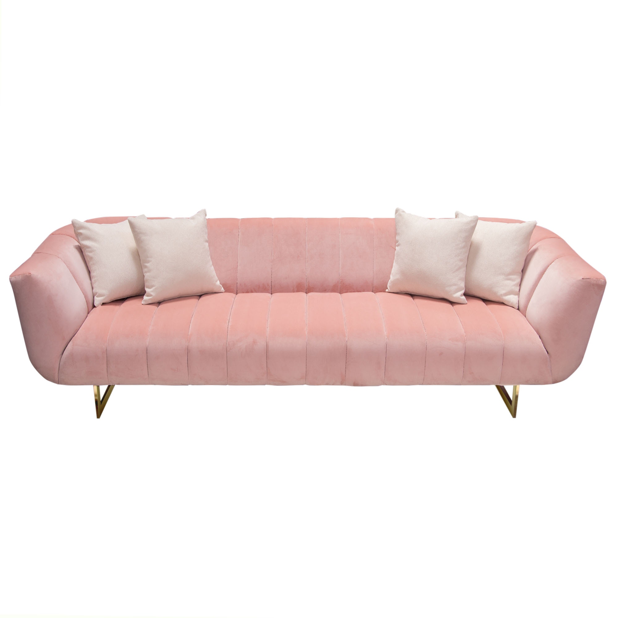 Diamond Sofa Venus Velvet Sofa with Contrasting Pillows & Gold Finished Metal Base - Blush Pink