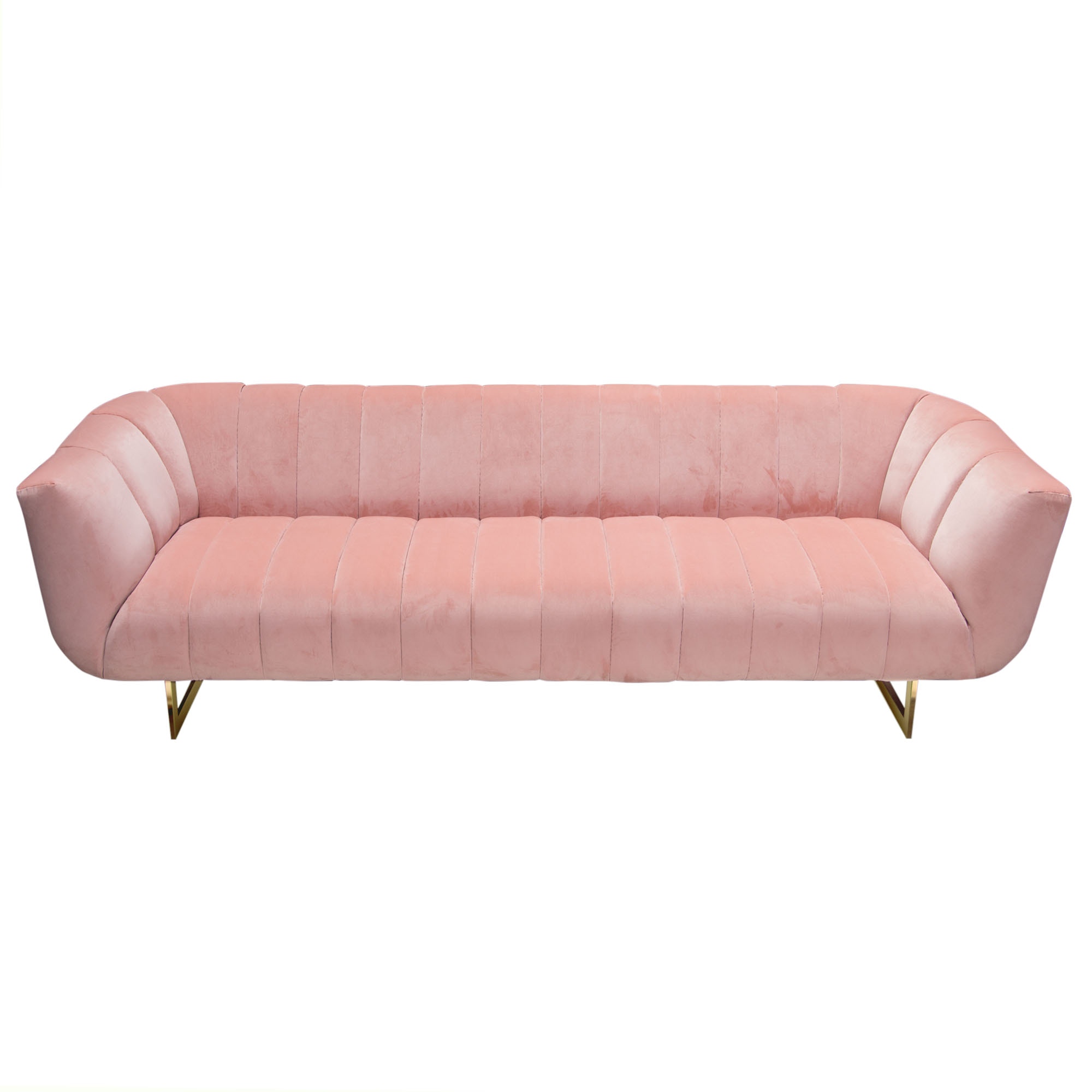 Diamond Sofa Venus Velvet Sofa with Contrasting Pillows & Gold Finished Metal Base - Blush Pink