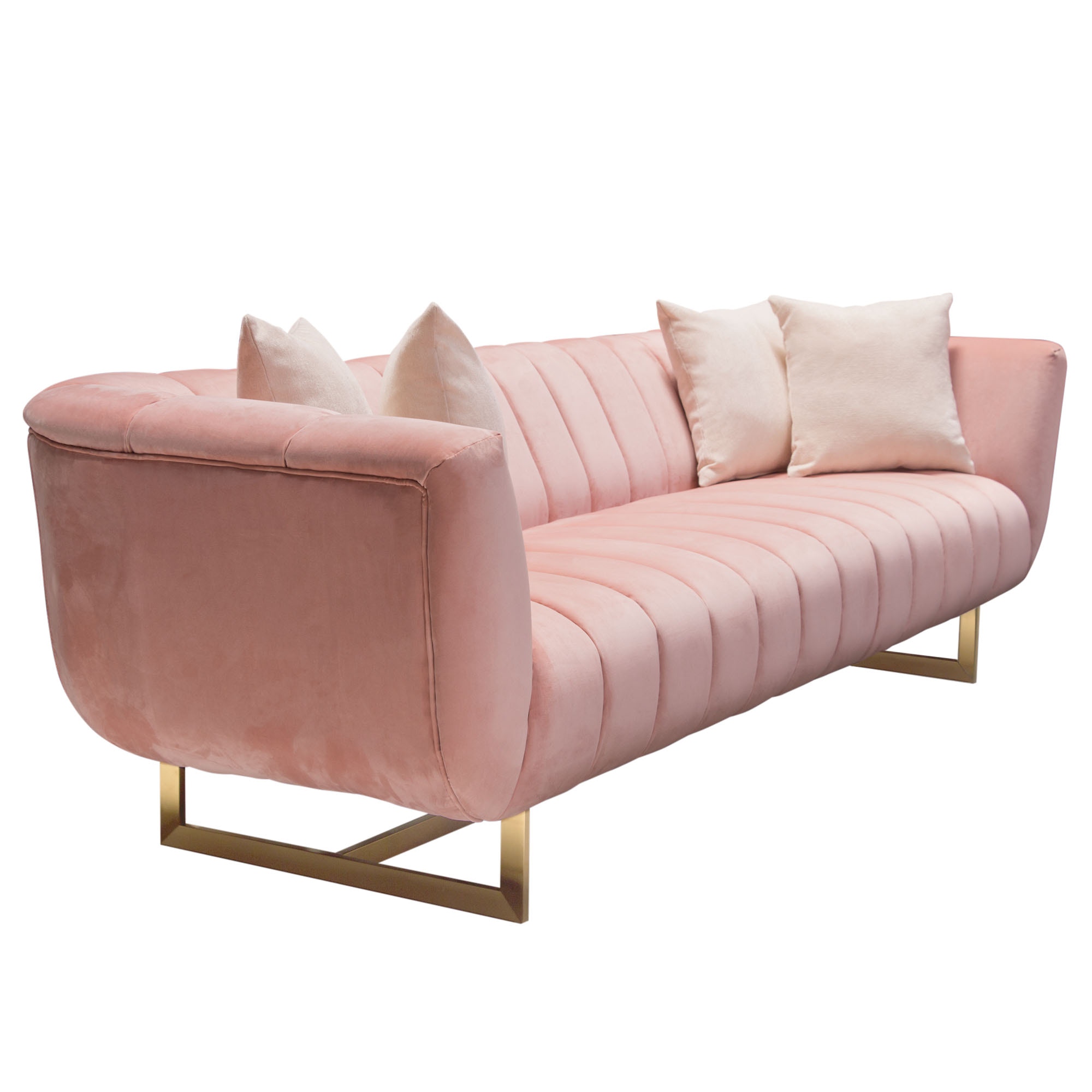 Diamond Sofa Venus Velvet Sofa with Contrasting Pillows & Gold Finished Metal Base - Blush Pink