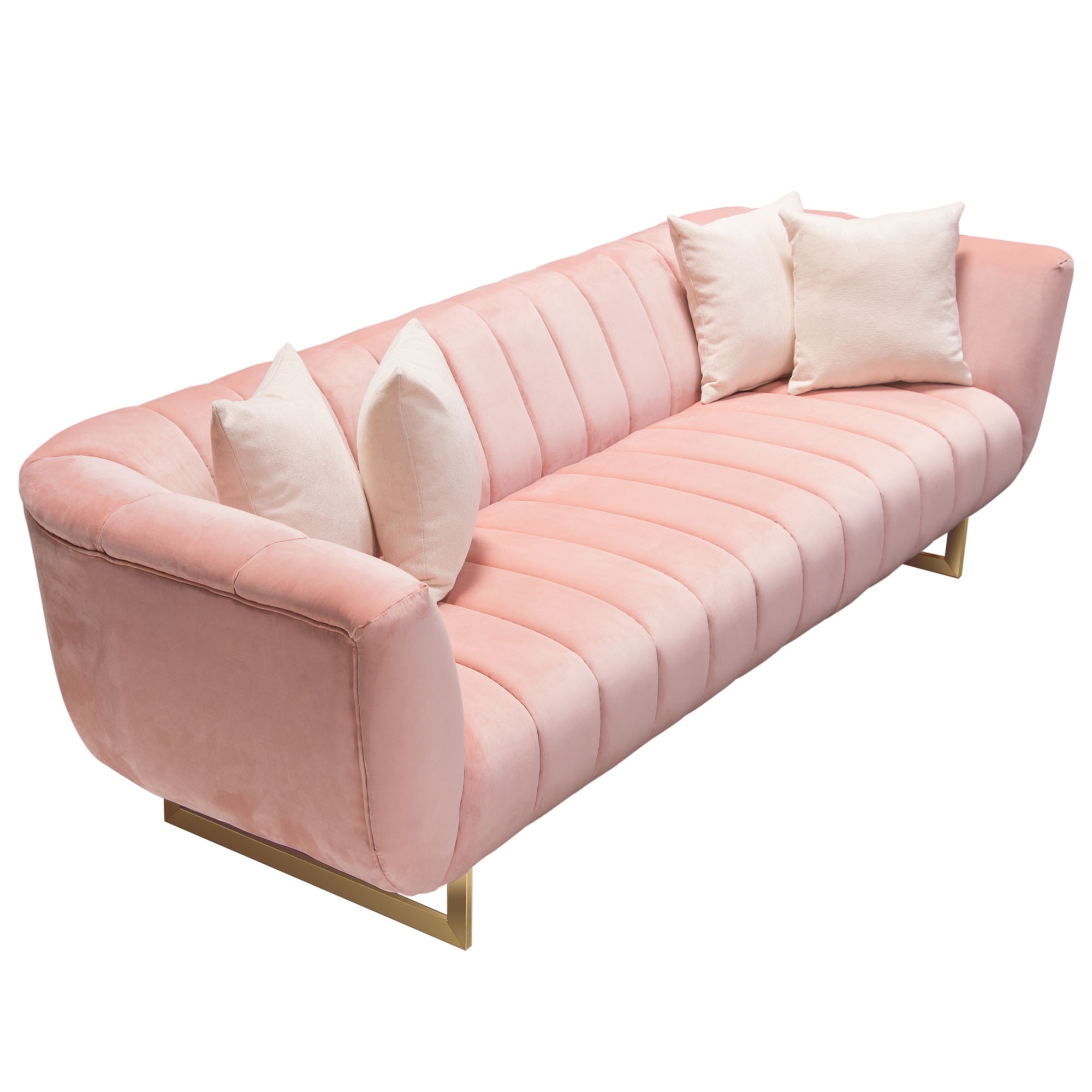 Diamond Sofa Venus Velvet Sofa with Contrasting Pillows & Gold Finished Metal Base - Blush Pink