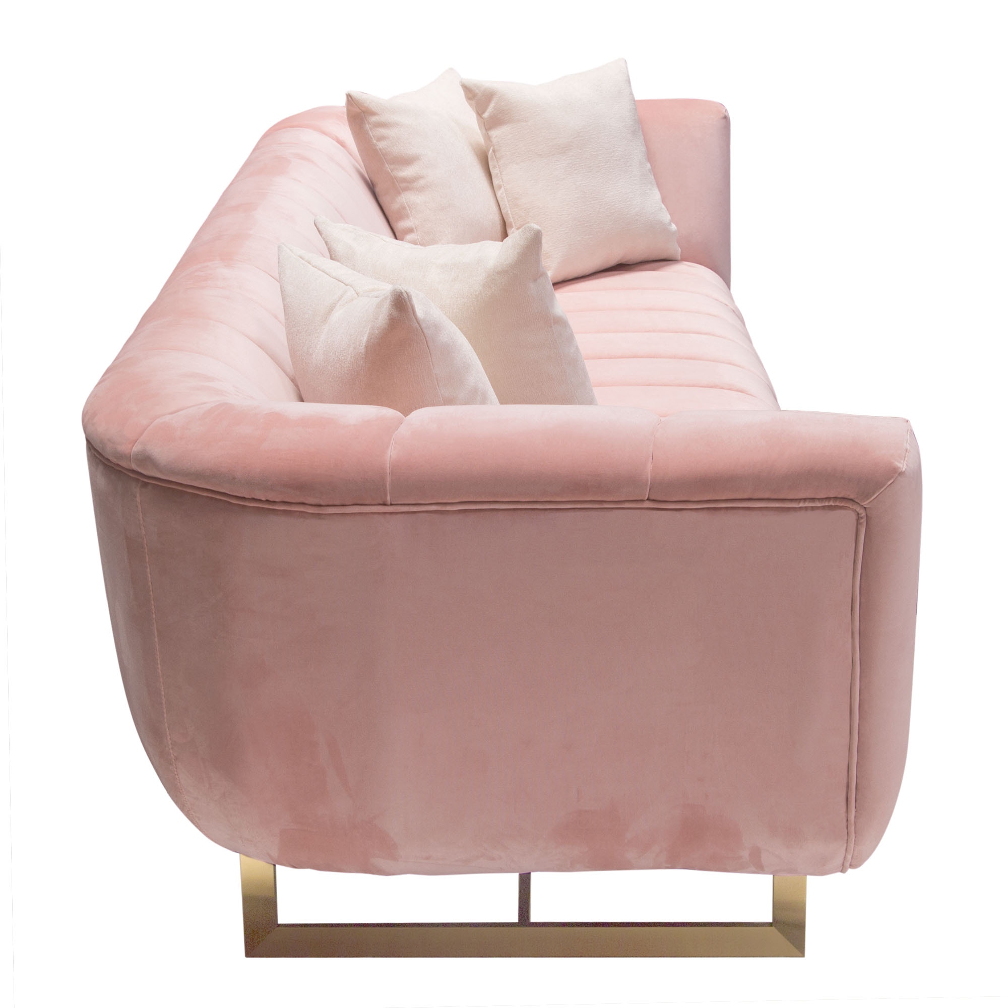 Diamond Sofa Venus Velvet Sofa with Contrasting Pillows & Gold Finished Metal Base - Blush Pink