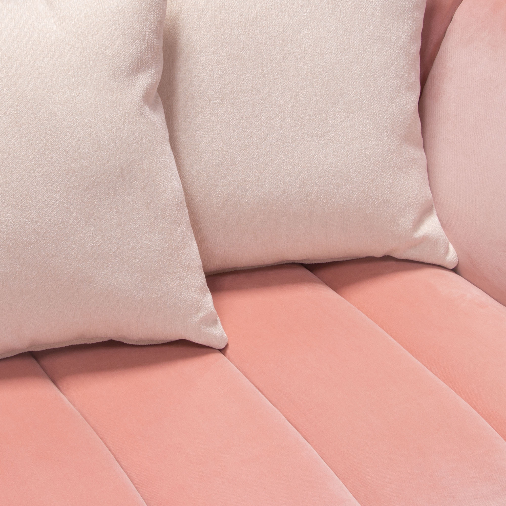 Diamond Sofa Venus Velvet Sofa with Contrasting Pillows & Gold Finished Metal Base - Blush Pink