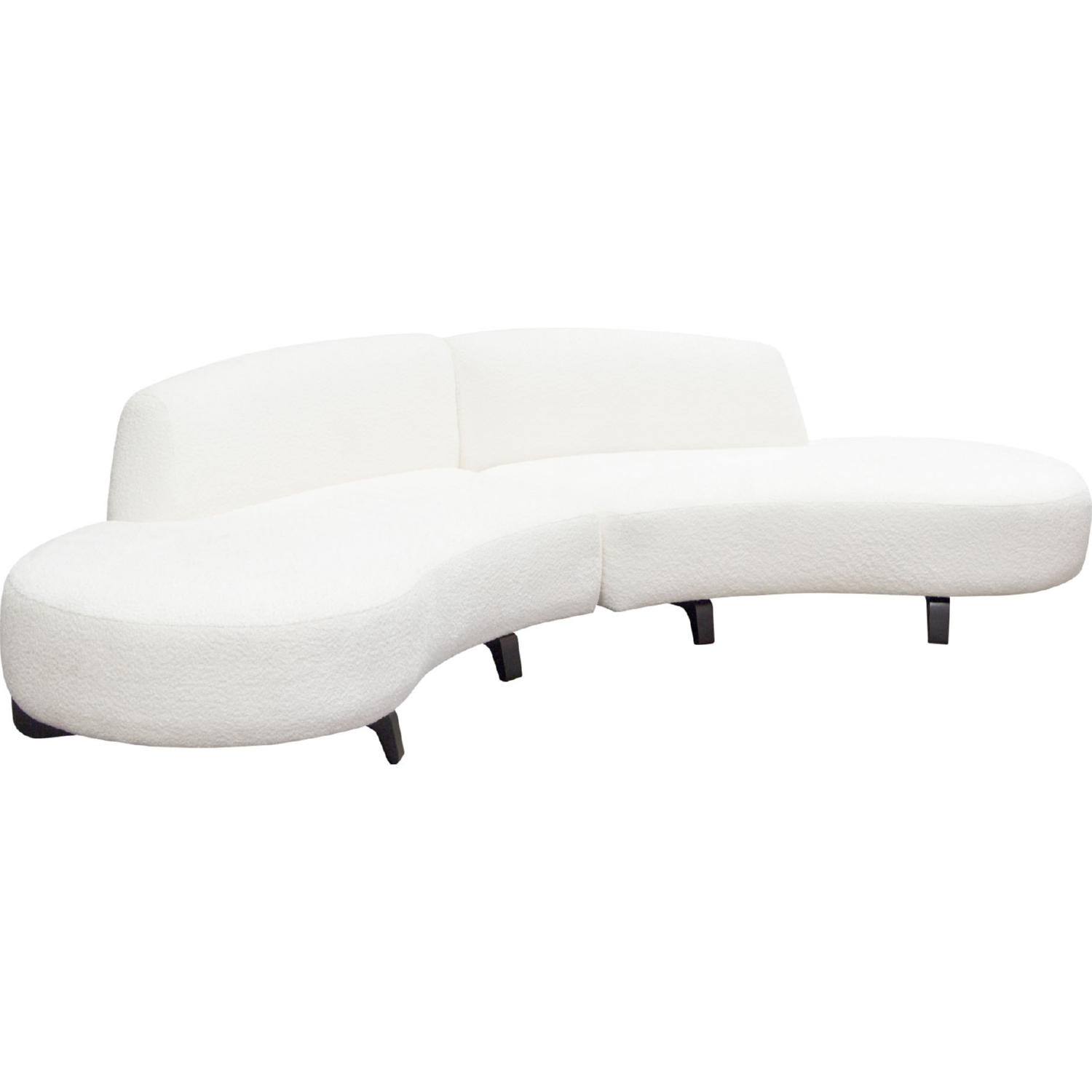 Diamond Sofa Vesper 2PC Faux Shearling Modular Curved Armless Chaise with Black Wood Leg Base - White