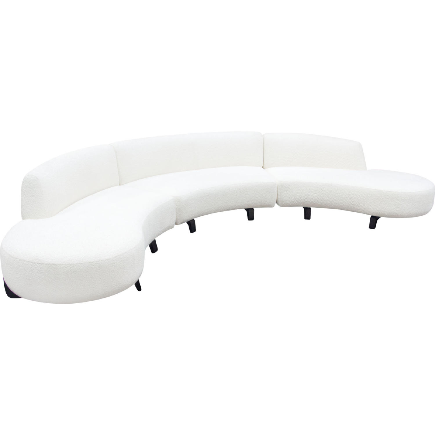 Diamond Sofa Vesper 3PC Faux Shearling Modular Curved Armless Sofa & (2) Chaise with Black Wood Leg Base - White