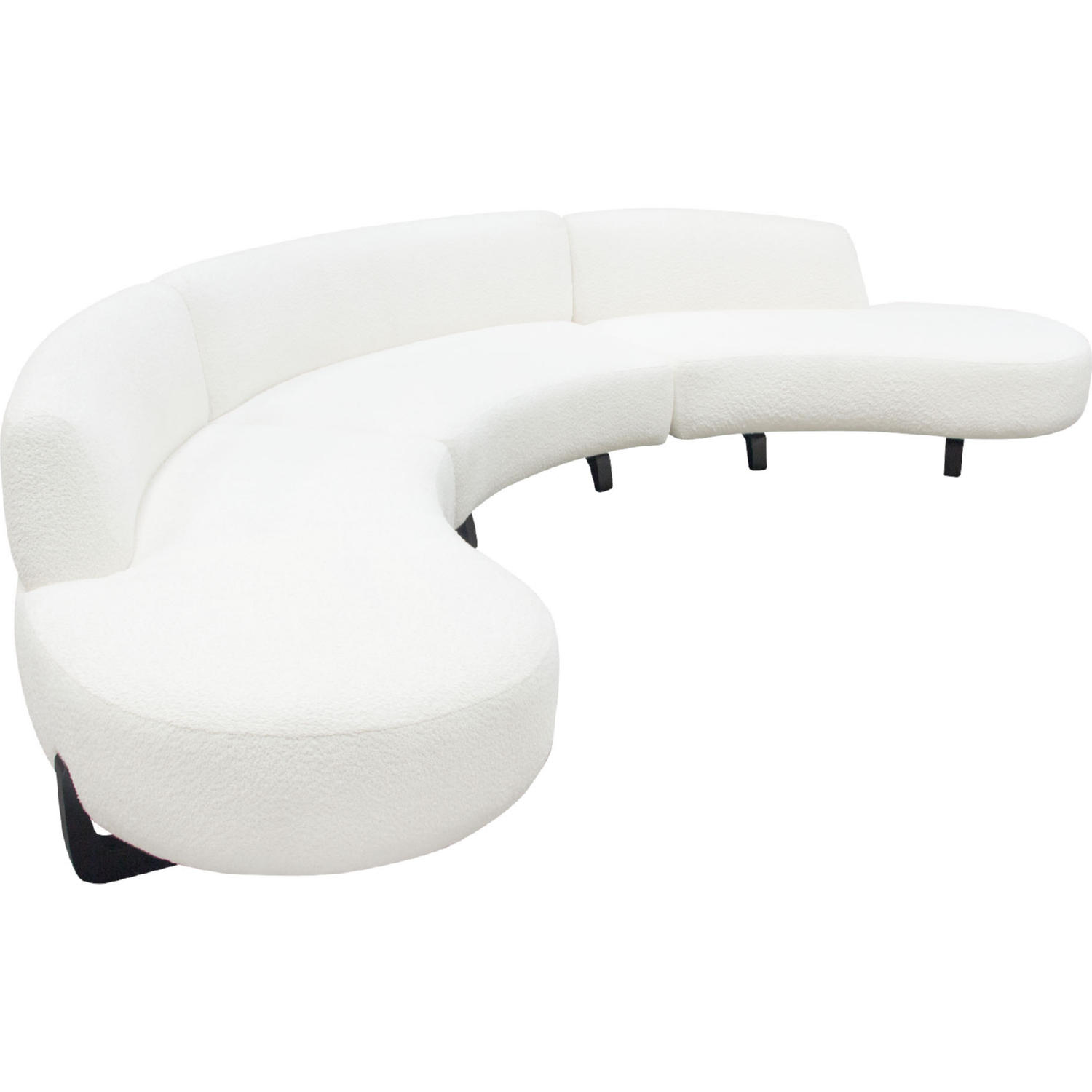 Diamond Sofa Vesper 3PC Faux Shearling Modular Curved Armless Sofa & (2) Chaise with Black Wood Leg Base - White