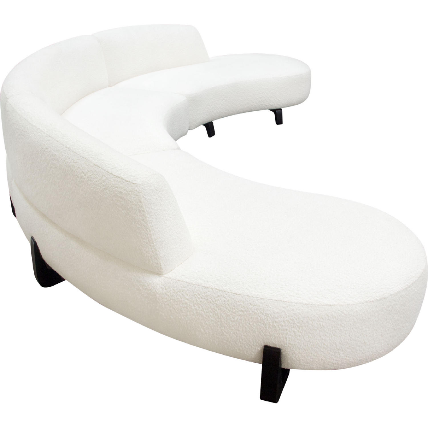 Diamond Sofa Vesper 3PC Faux Shearling Modular Curved Armless Sofa & (2) Chaise with Black Wood Leg Base - White