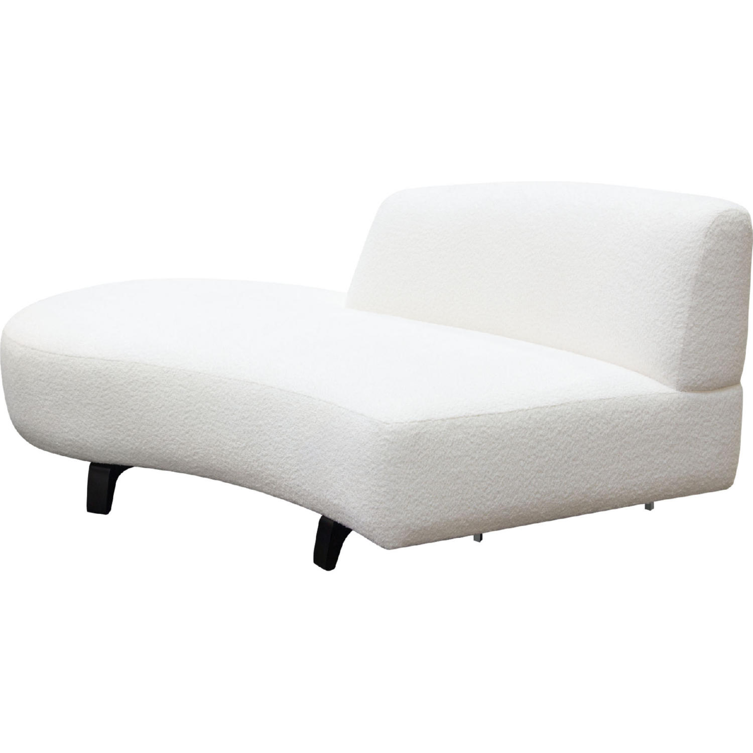 Diamond Sofa Vesper Faux Shearling Curved Armless Left Chaise with Black Wood Leg Base - White