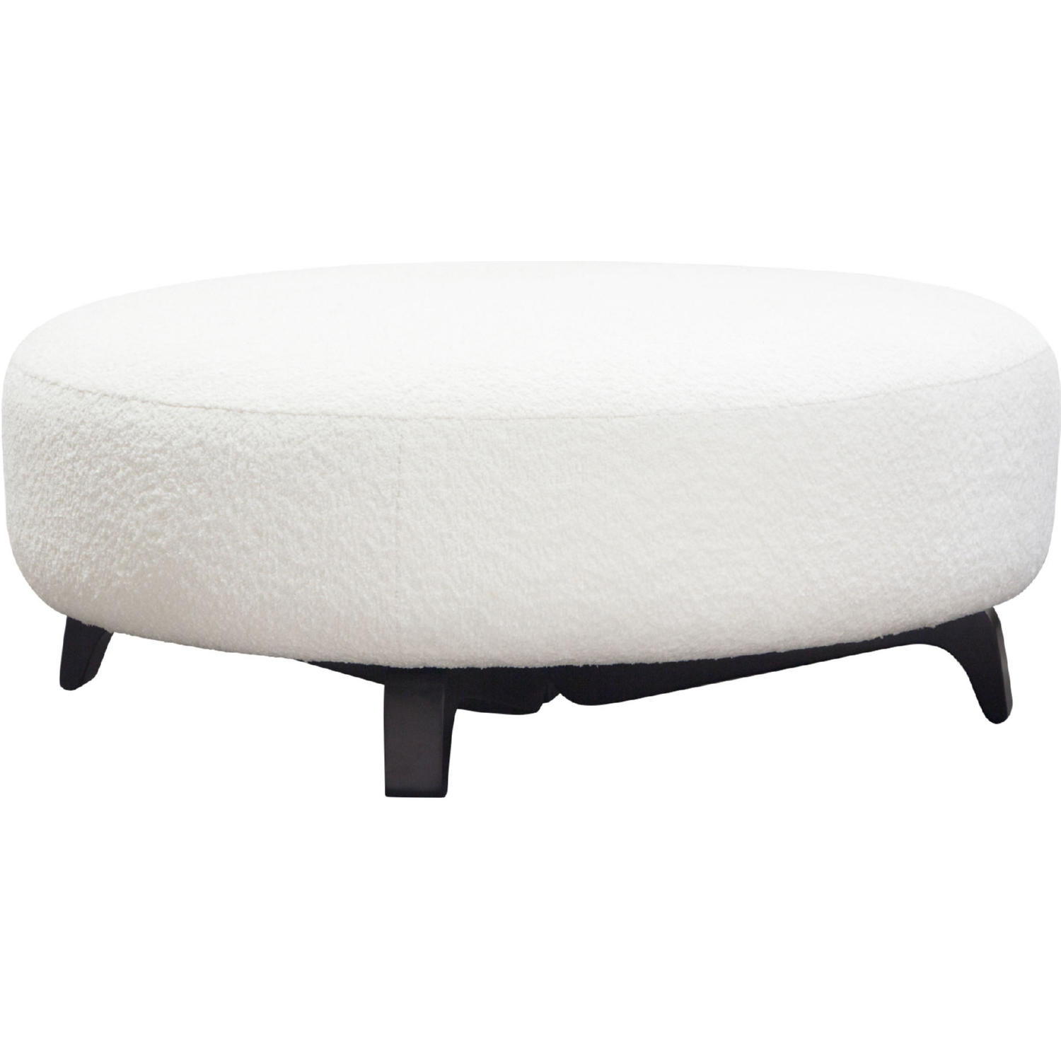 Diamond Sofa™ Vesper Faux Shearling Round Ottoman with Black Wood Leg Base - White