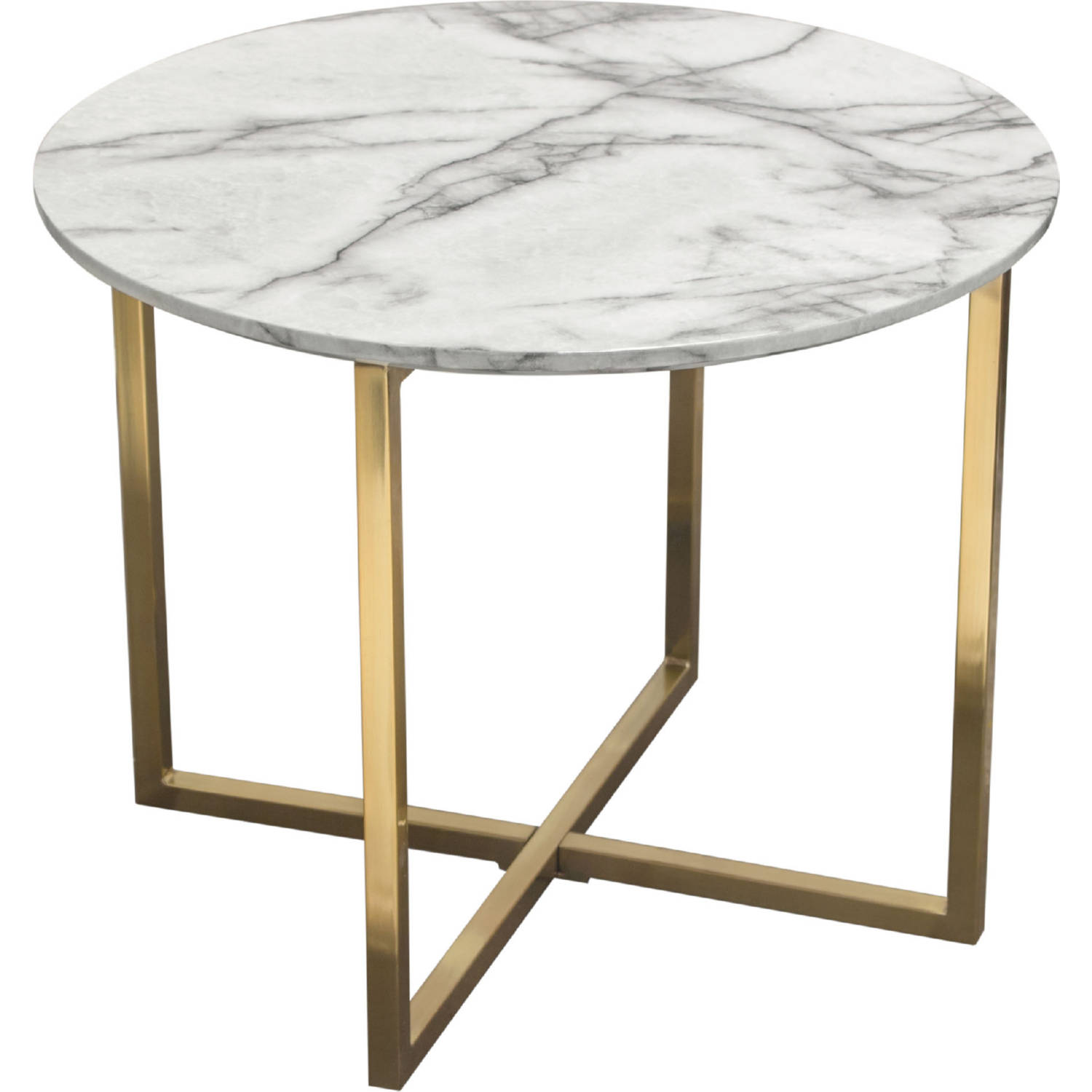 Diamond Sofa - Vida 24" Round End Table with Faux Marble Top and Brushed Gold Metal Frame