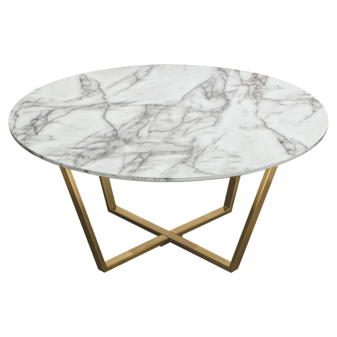 Diamond Sofa Vida Round Cocktail Table with Faux Marble Top and Brushed Gold Metal Frame