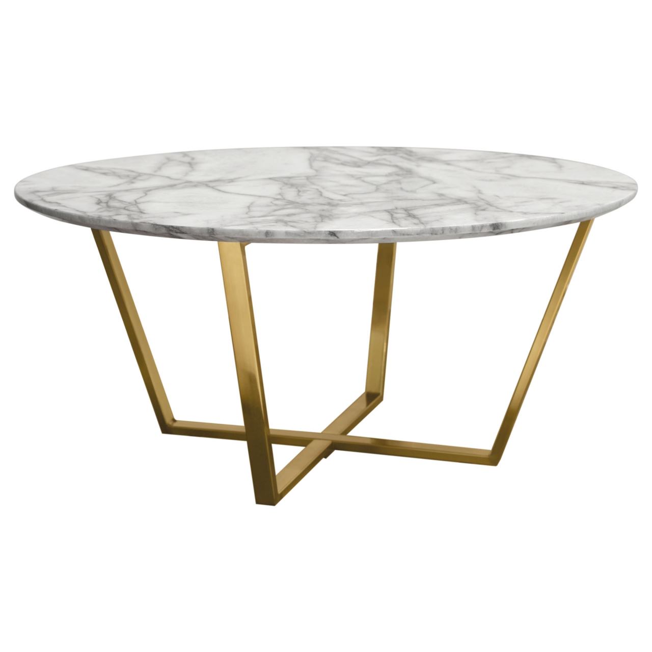 Diamond Sofa Vida Round Cocktail Table with Faux Marble Top and Brushed Gold Metal Frame