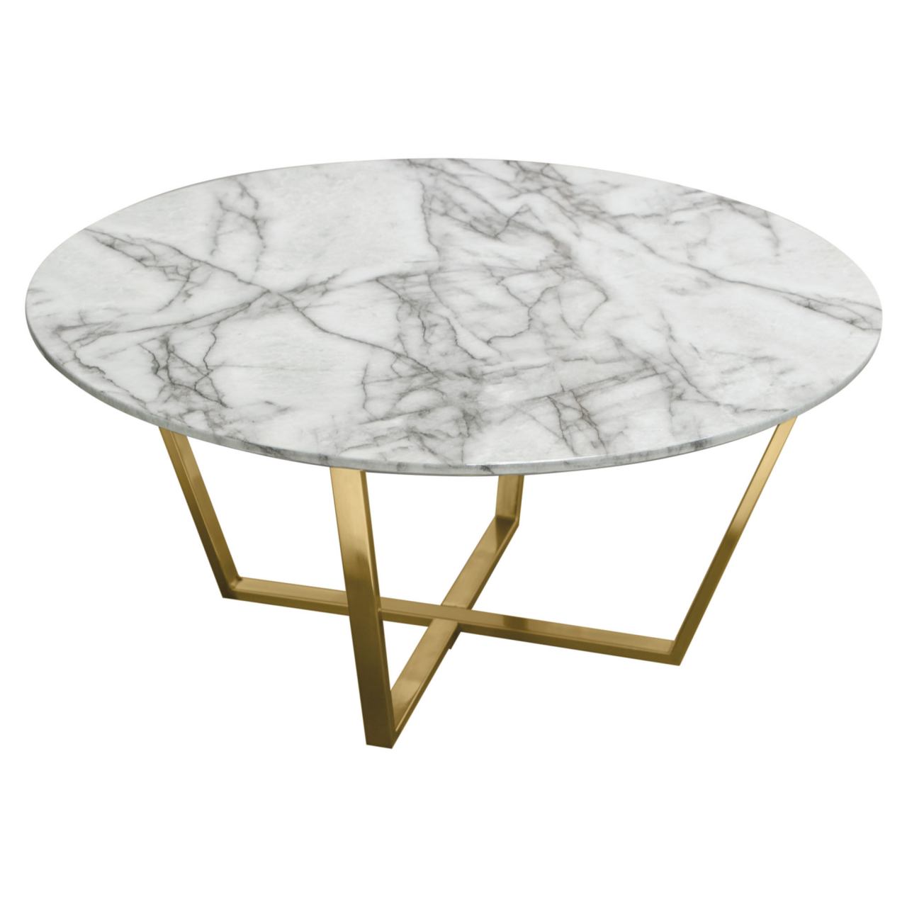 Diamond Sofa Vida Round Cocktail Table with Faux Marble Top and Brushed Gold Metal Frame