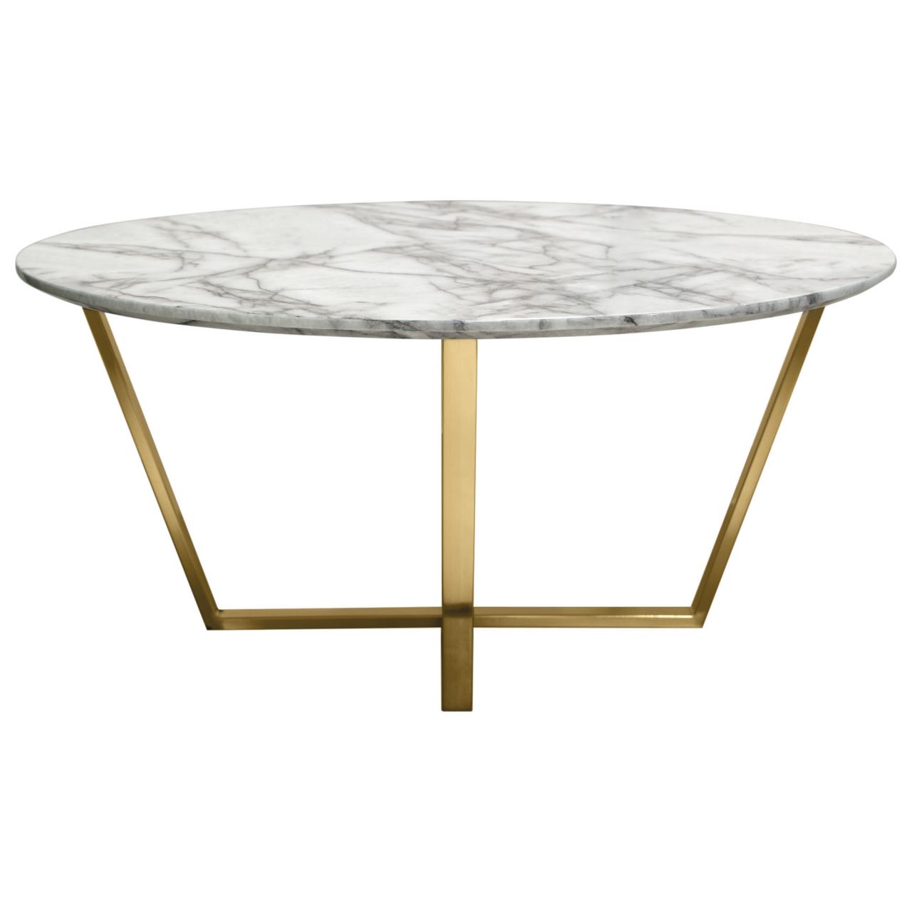 Diamond Sofa Vida Round Cocktail Table with Faux Marble Top and Brushed Gold Metal Frame