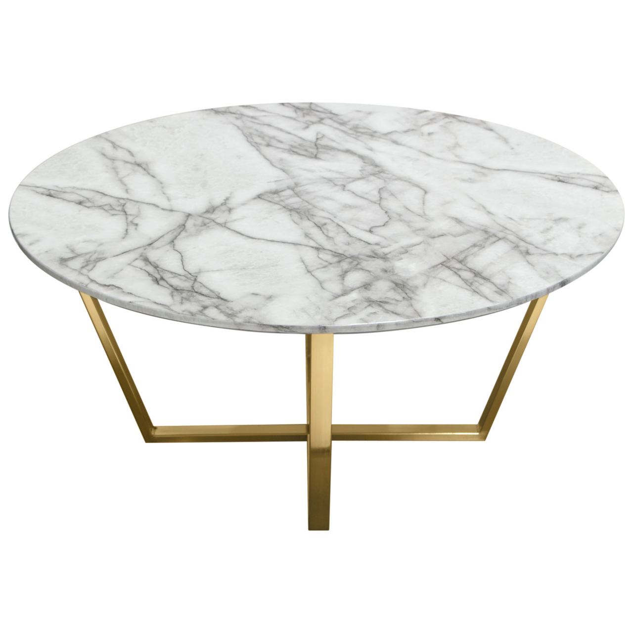 Diamond Sofa Vida Round Cocktail Table with Faux Marble Top and Brushed Gold Metal Frame