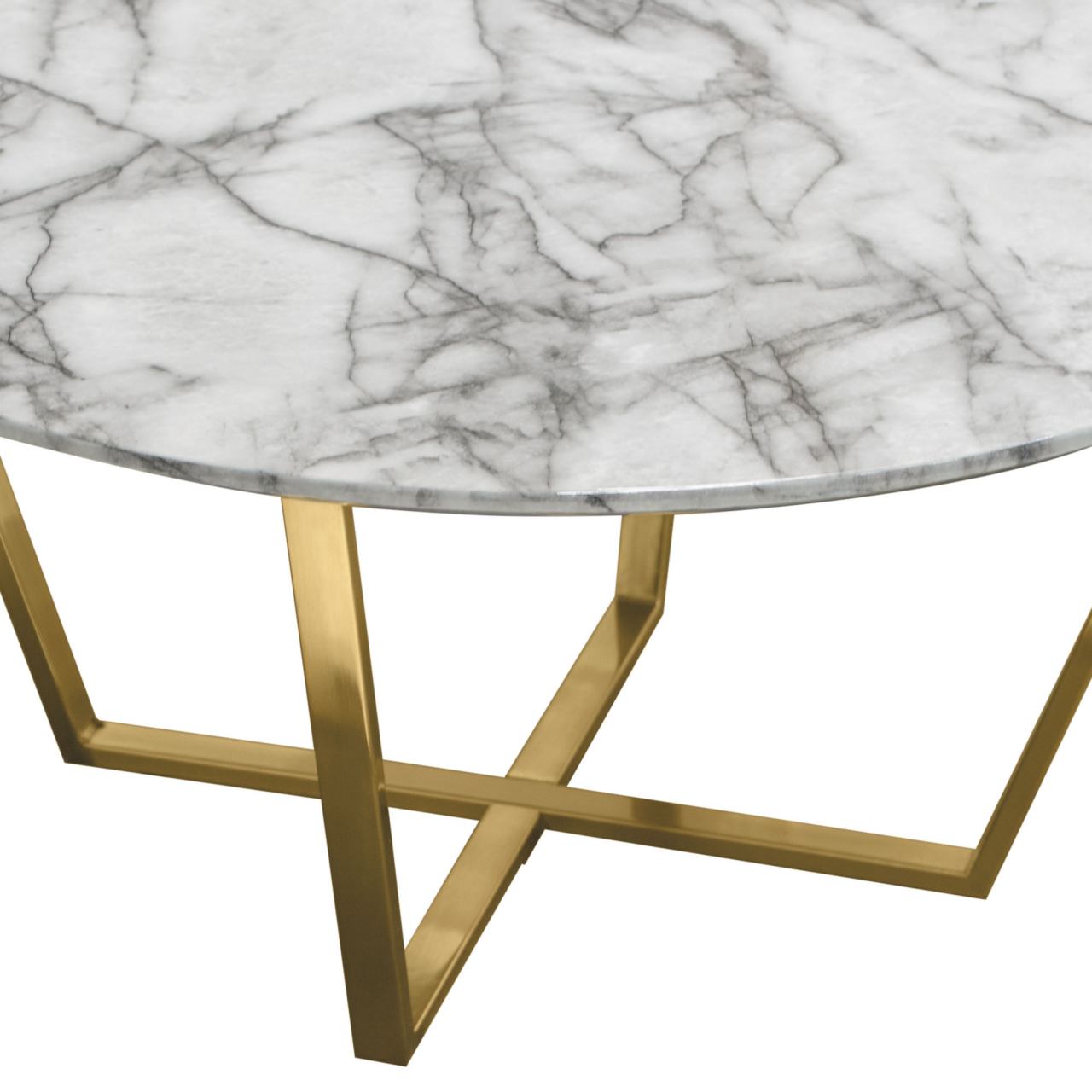 Diamond Sofa Vida Round Cocktail Table with Faux Marble Top and Brushed Gold Metal Frame