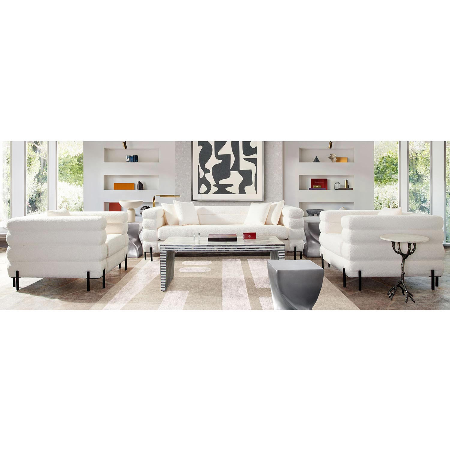 Diamond Sofa™ Vox Faux Shearling Chair with Black Powder Metal Legs - White