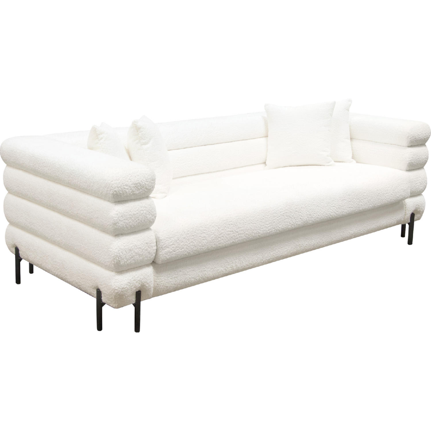 Diamond Sofa - Vox Faux Shearling Sofa with Black Powder Metal Legs in White