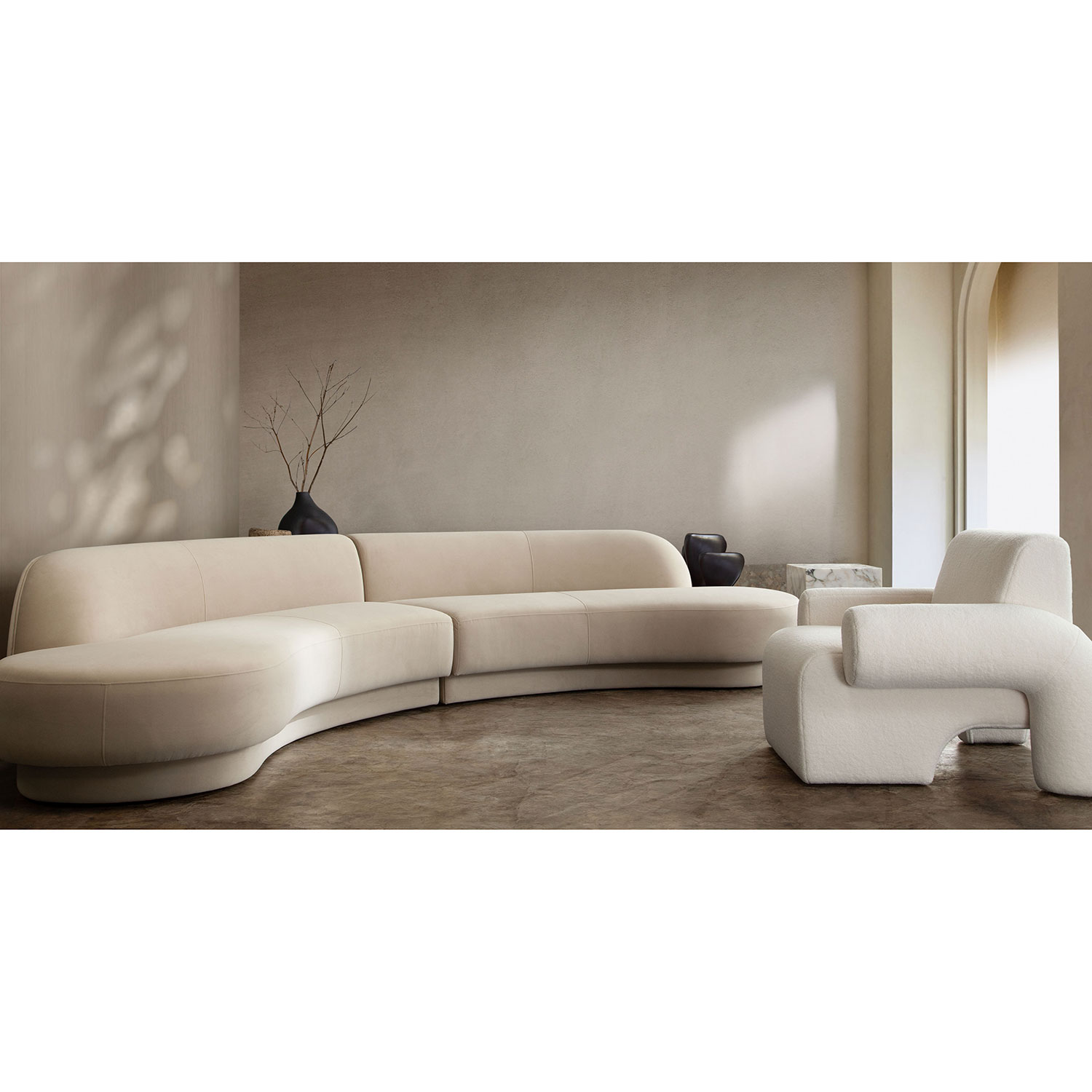 Diamond Sofa Zelda 2PC Performance Velvet Modular Curved Armless Chaise with Two Accent Pillow Balls - Light Camel