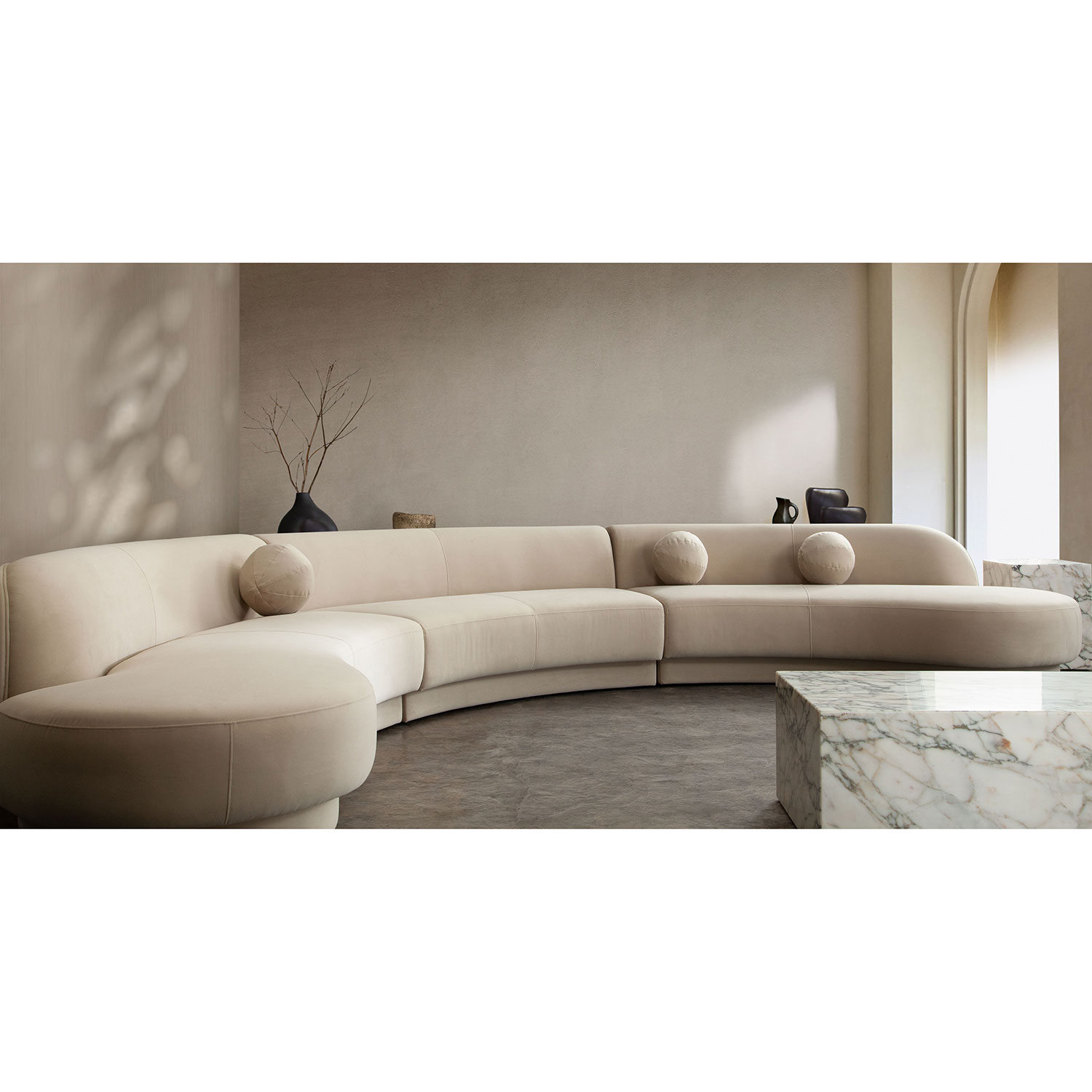 Diamond Sofa Zelda 3PC Performance Velvet Modular Curved Armless Sofa & Two Chaise with Three Accent Pillow Balls - Light Camel