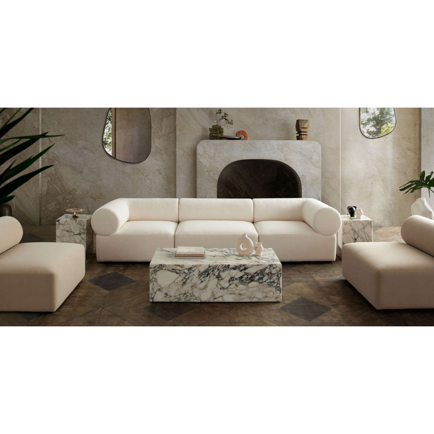 Diamond Sofa Zia 3PC Sherpa Fabric Modular Sofa - Ivory