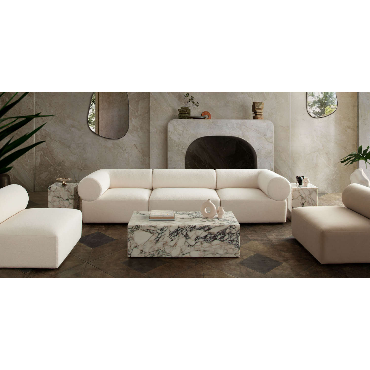 Diamond Sofa Zia 3PC Sherpa Fabric Modular Sofa - Ivory