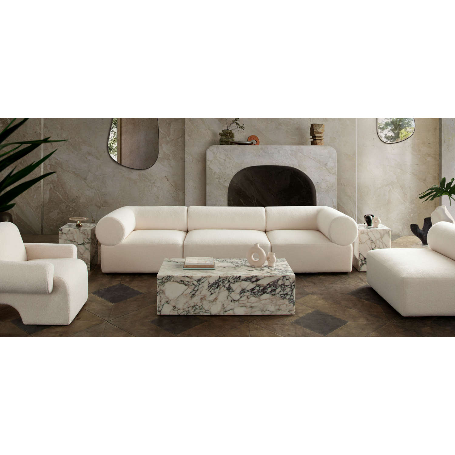 Diamond Sofa Zia 3PC Sherpa Fabric Modular Sofa - Ivory