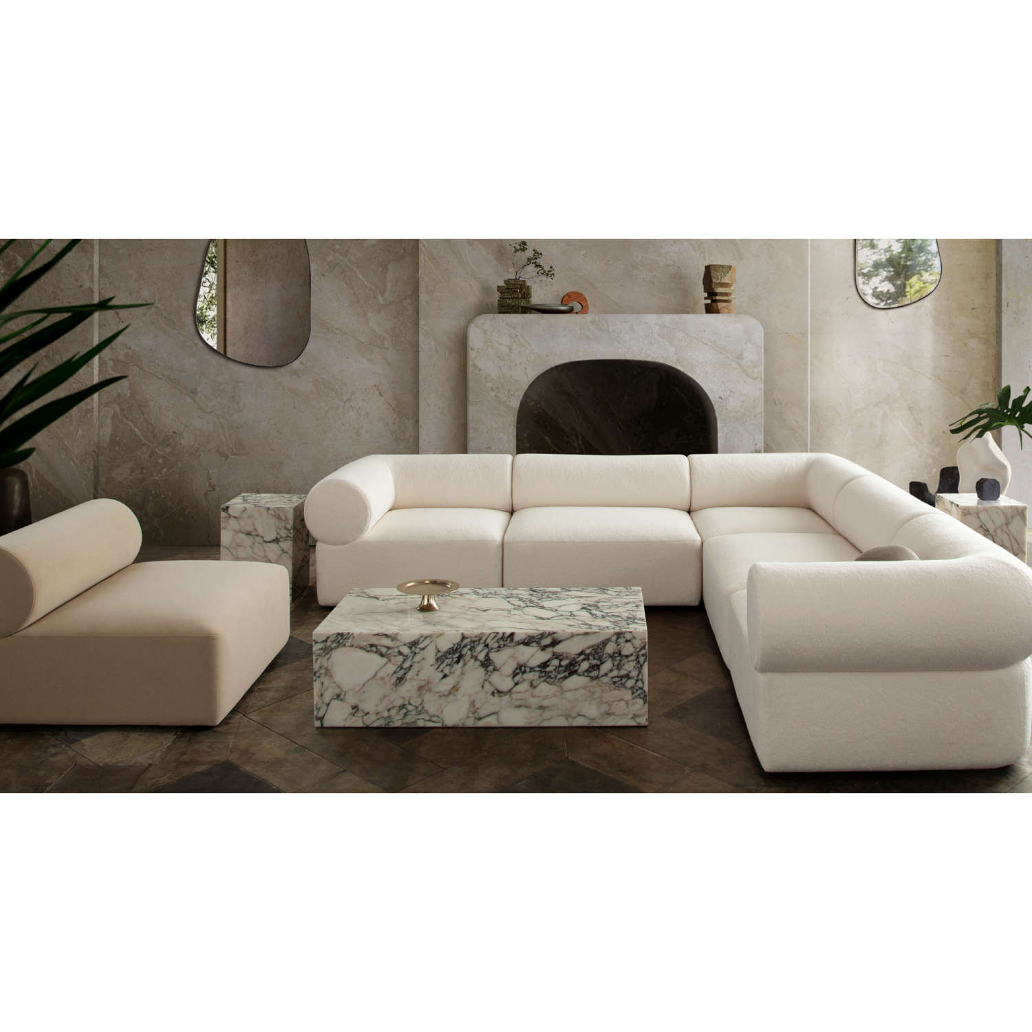 Diamond Sofa Zia 5PC Sherpa Fabric Corner Sectional - Ivory