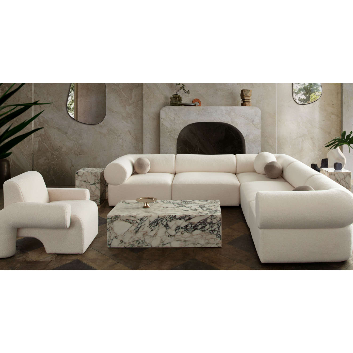 Diamond Sofa Zia 5PC Sherpa Fabric Corner Sectional - Ivory