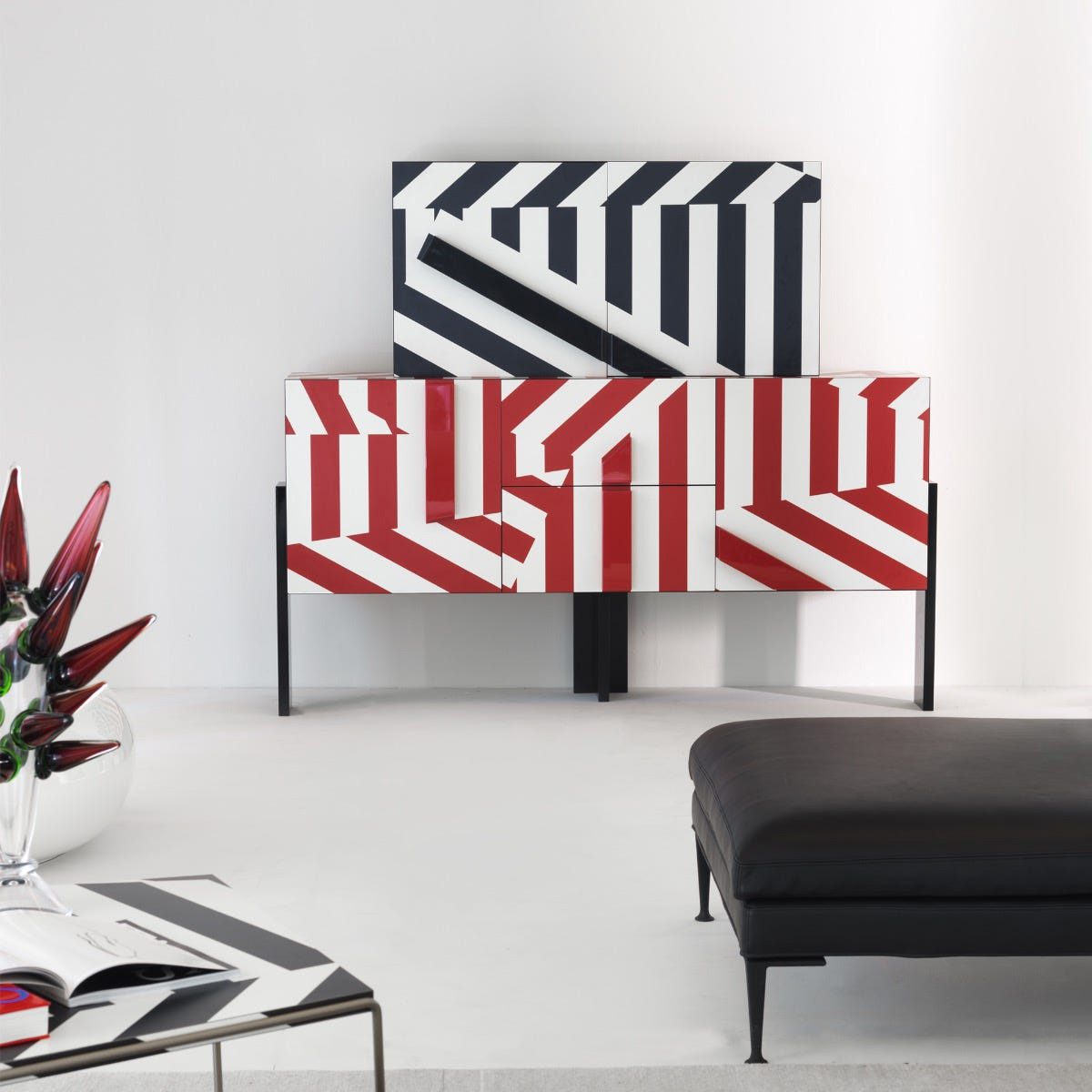 Driade Ziqqurat Striped Small Cabinet - Red Stripes/Black