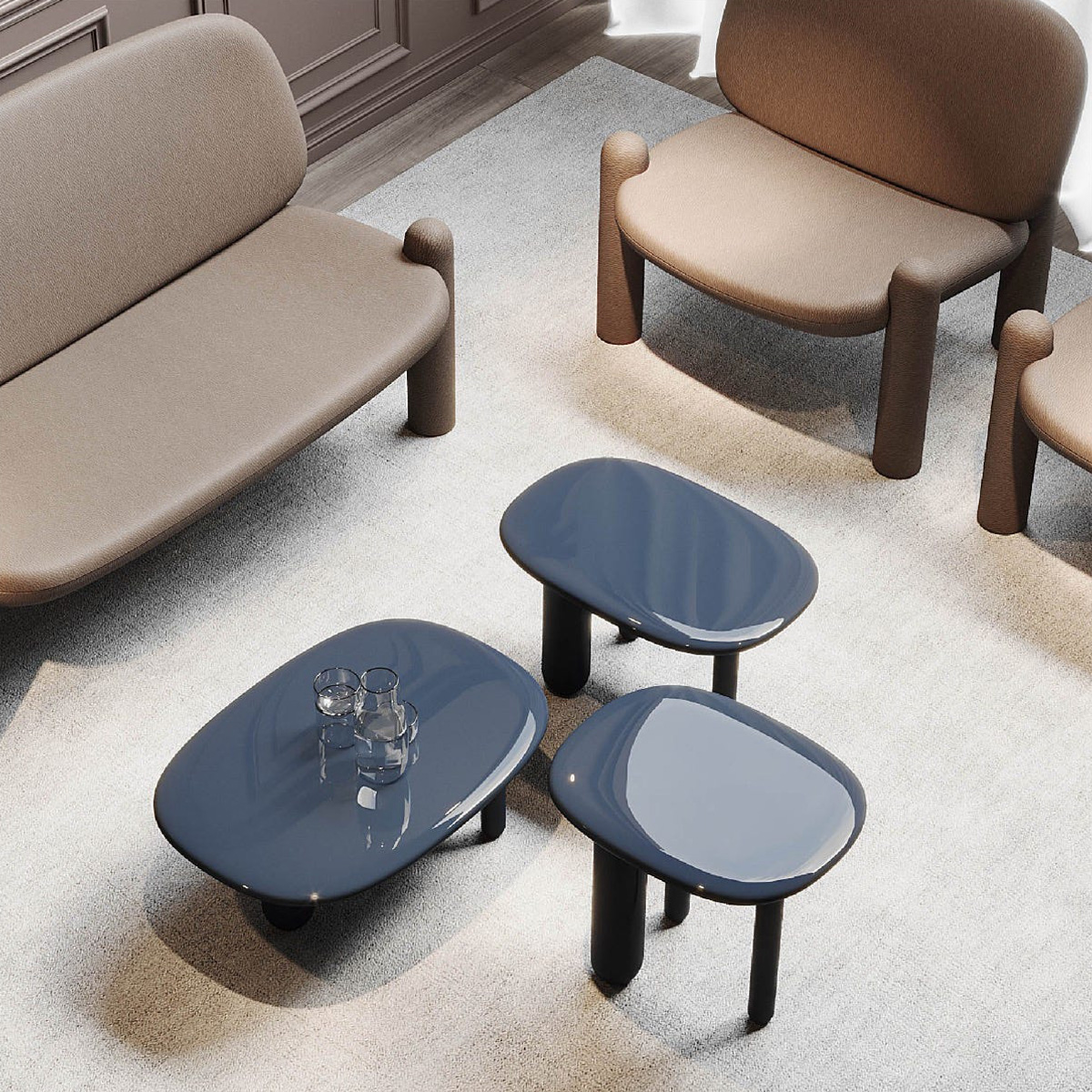 Driade Tottori Coffee Table with 3 Legs - Blue