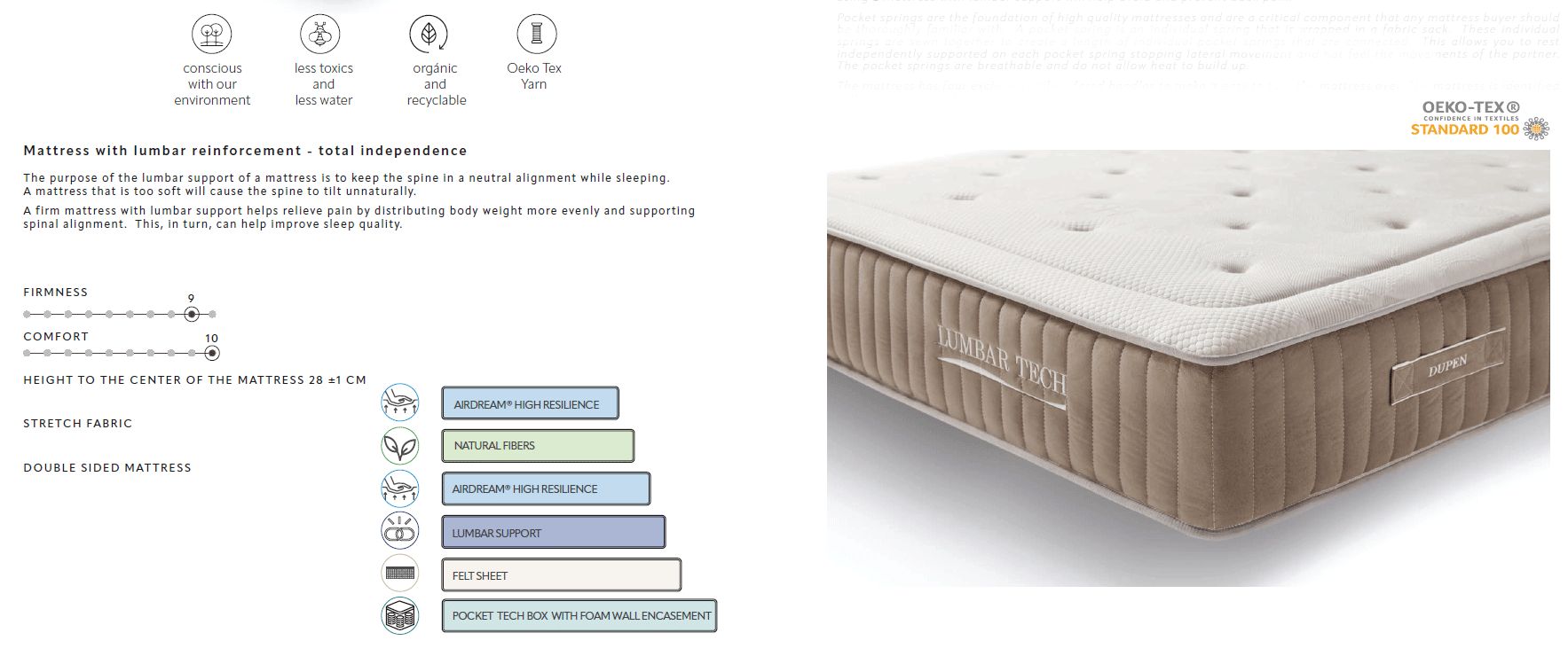 Dupen Lumbar Tech Mattress - 160x190 cm