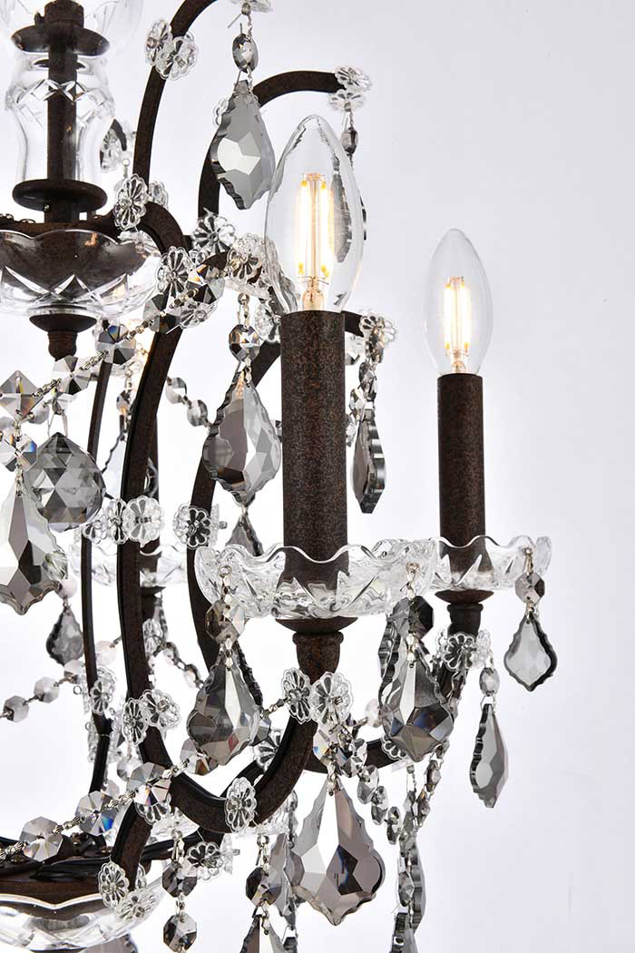 Elegant Rococo 5 Light Chandelier - Rustic Intent/Silver, L 18" (1138D18RI-SS-RC)