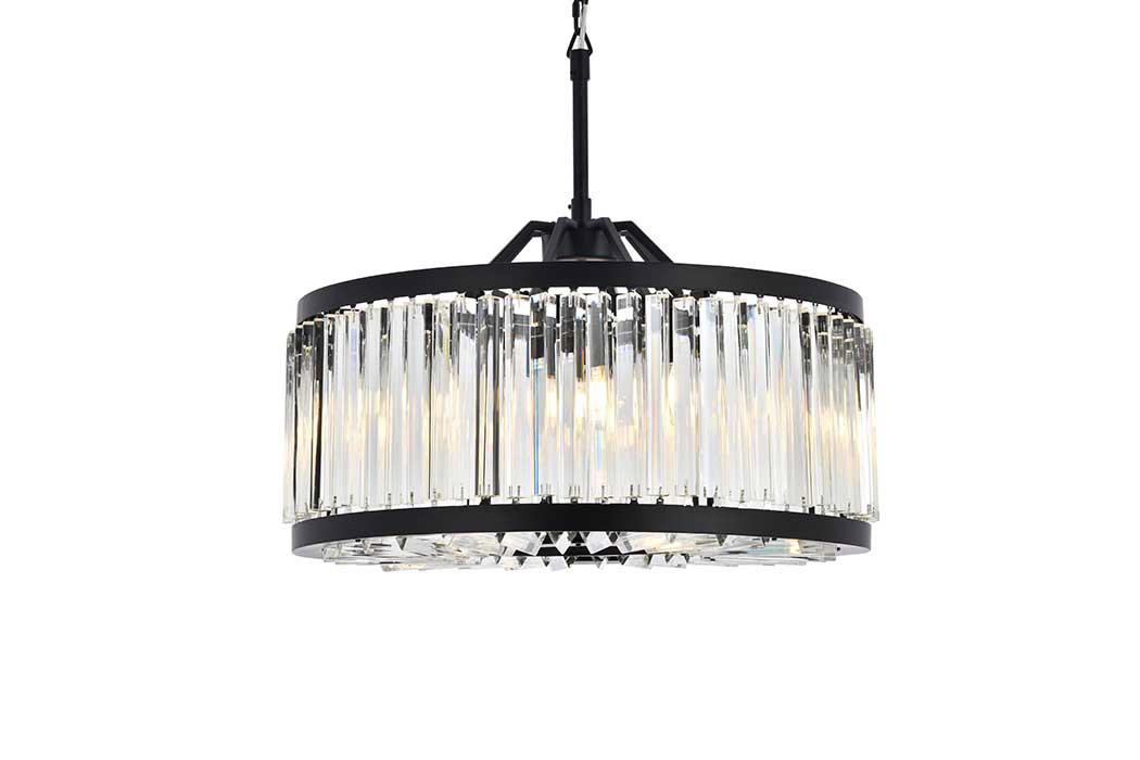 Elegant Prism 8 Light Round Chandelier - Matte Black, L 28" (1203D28MB-RC)