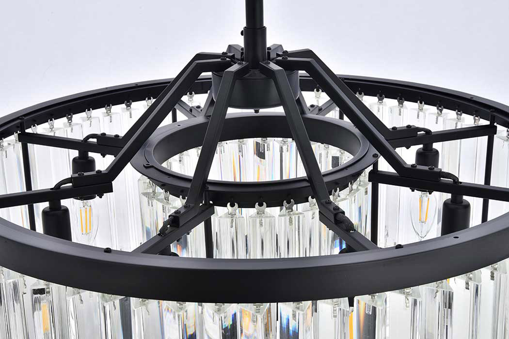 Elegant Prism 8 Light Round Chandelier - Matte Black, L 28" (1203D28MB-RC)