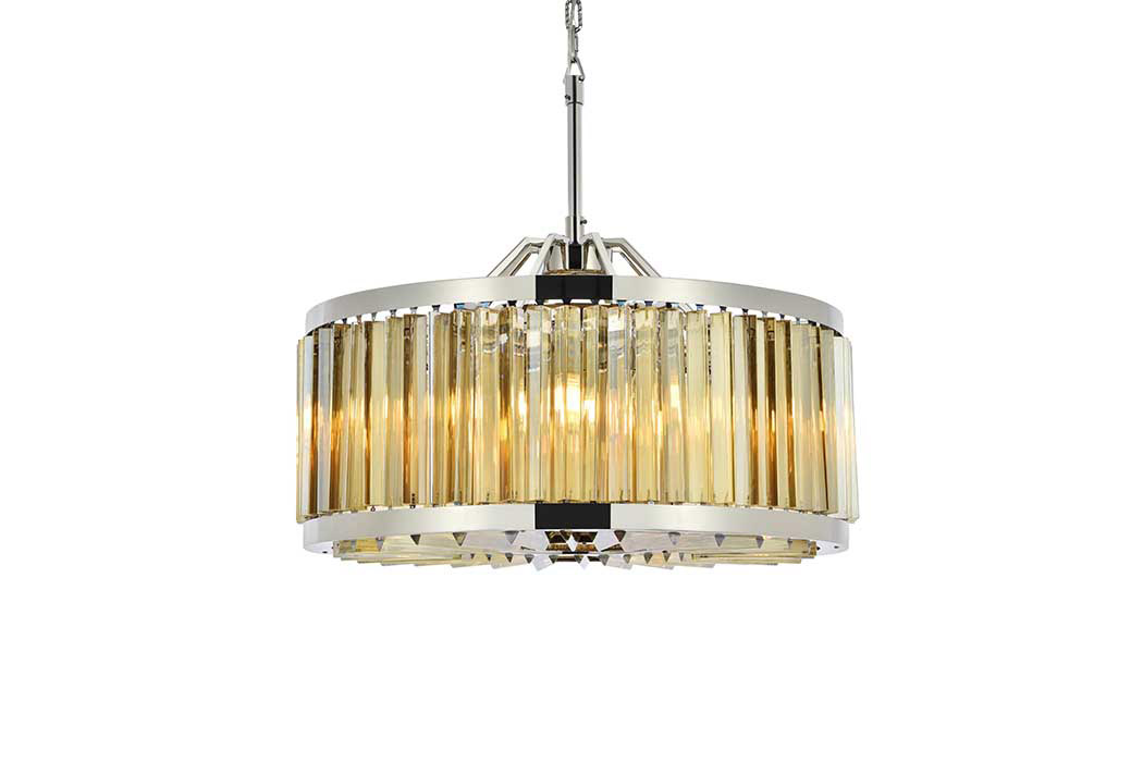 Elegant Prism 8 Light Round Chandelier - Polished Nickel/Gold, L 28" (1203D28PN-GT-RC)