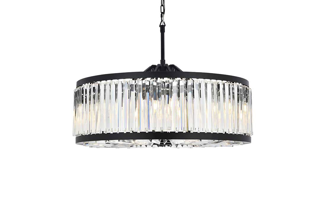 Elegant Prism 8 Light Round Chandelier - Matte Black, L 35.5" (1203D35MB-RC)