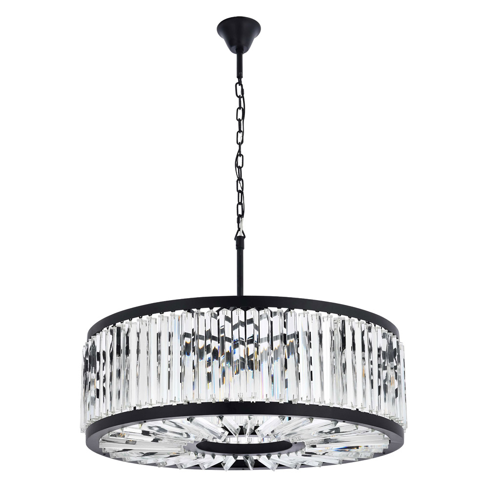 Elegant Prism 8 Light Round Chandelier - Matte Black, L 35.5" (1203D35MB-RC)